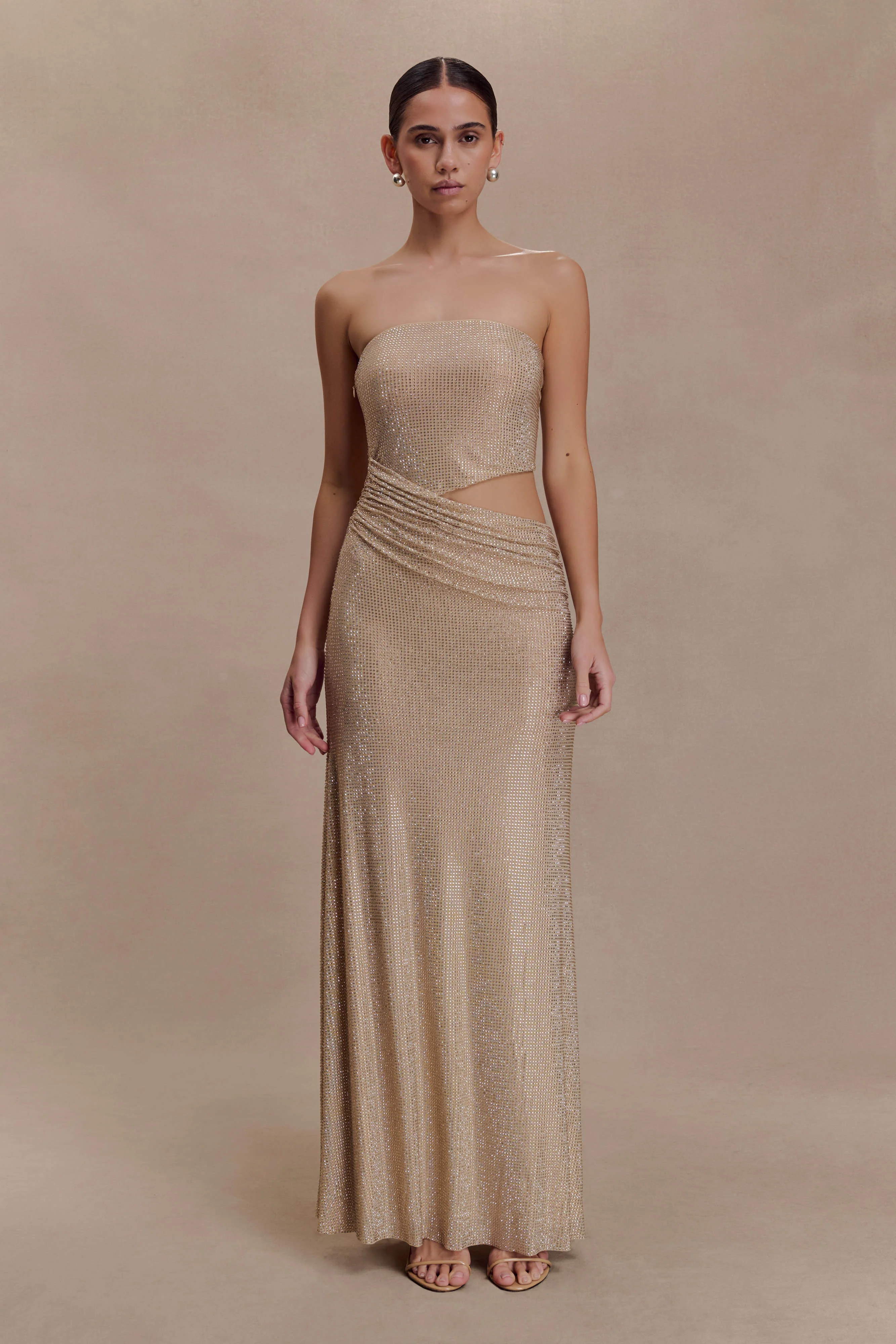 Starla Strapless Diamante Maxi Dress - Gold - Image 4