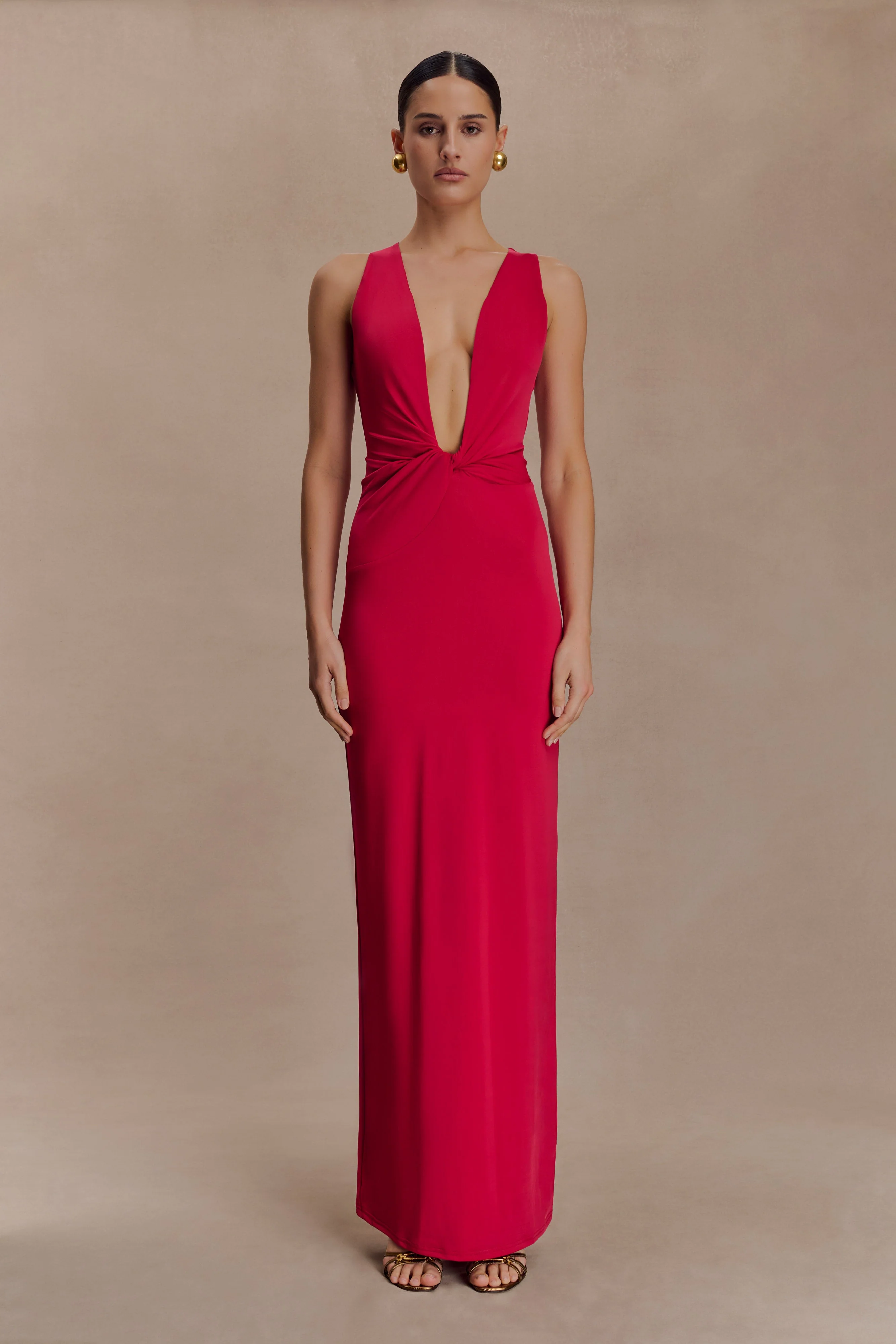 Stella Draped Slinky Maxi Dress - Fuchsia Pink