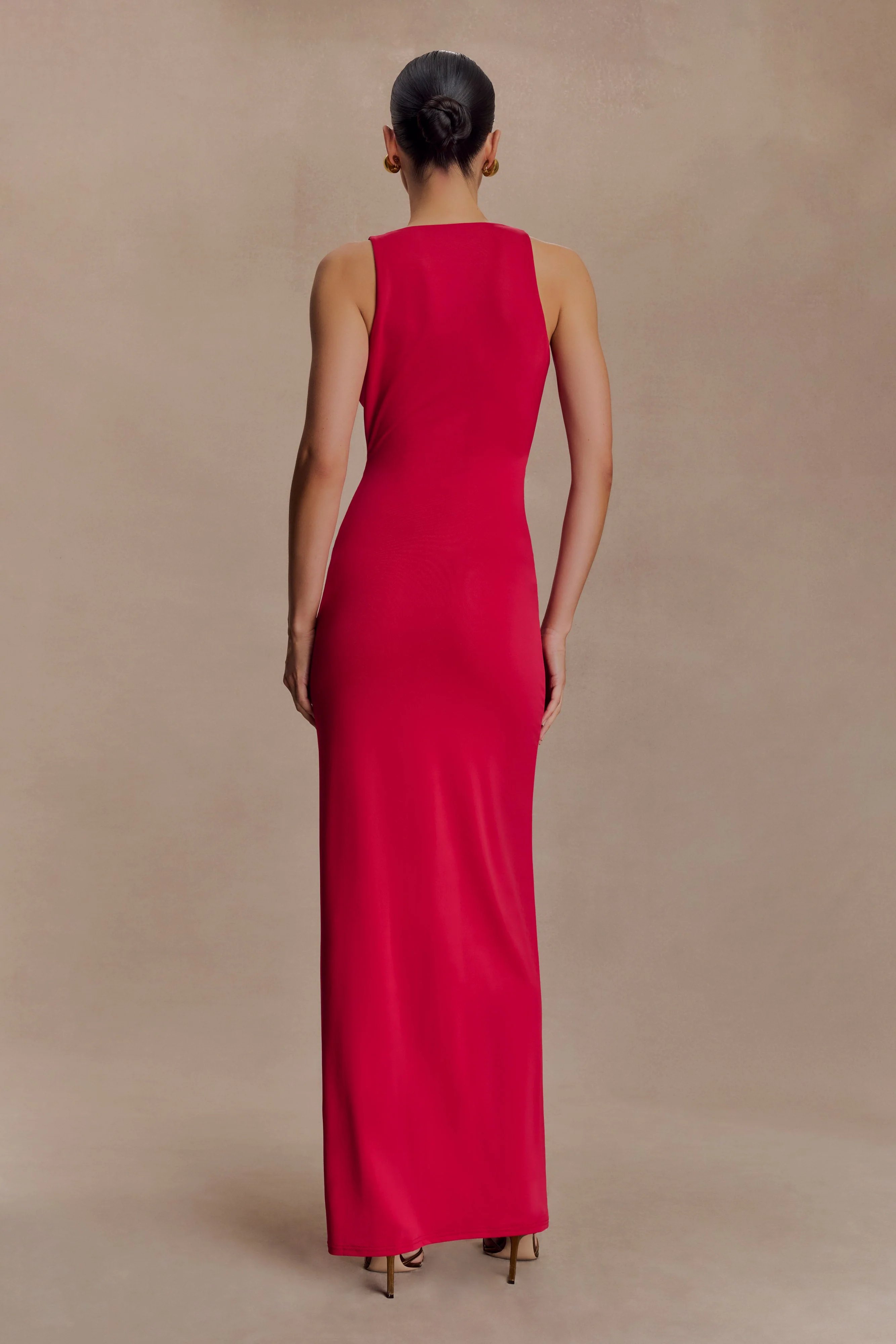 Stella Draped Slinky Maxi Dress - Fuchsia Pink - Image 3