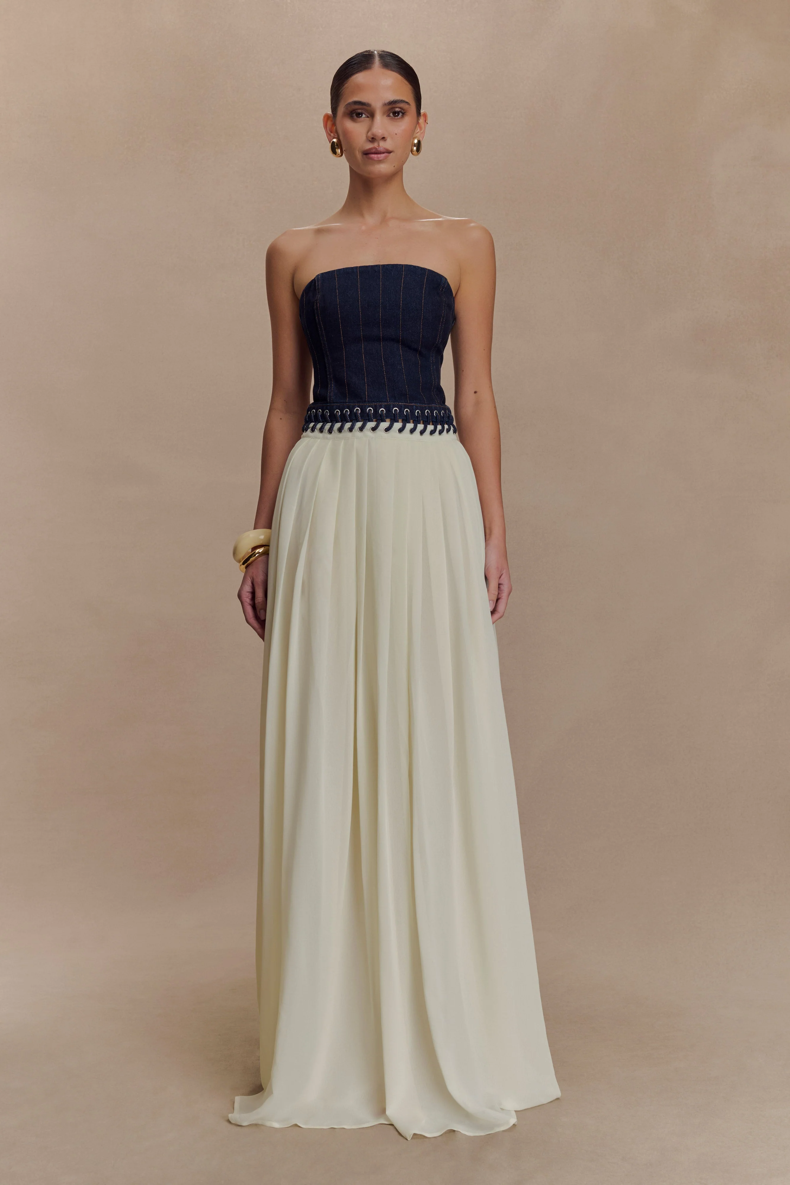 Suella Chiffon Denim Maxi Dress - Indigo Blue