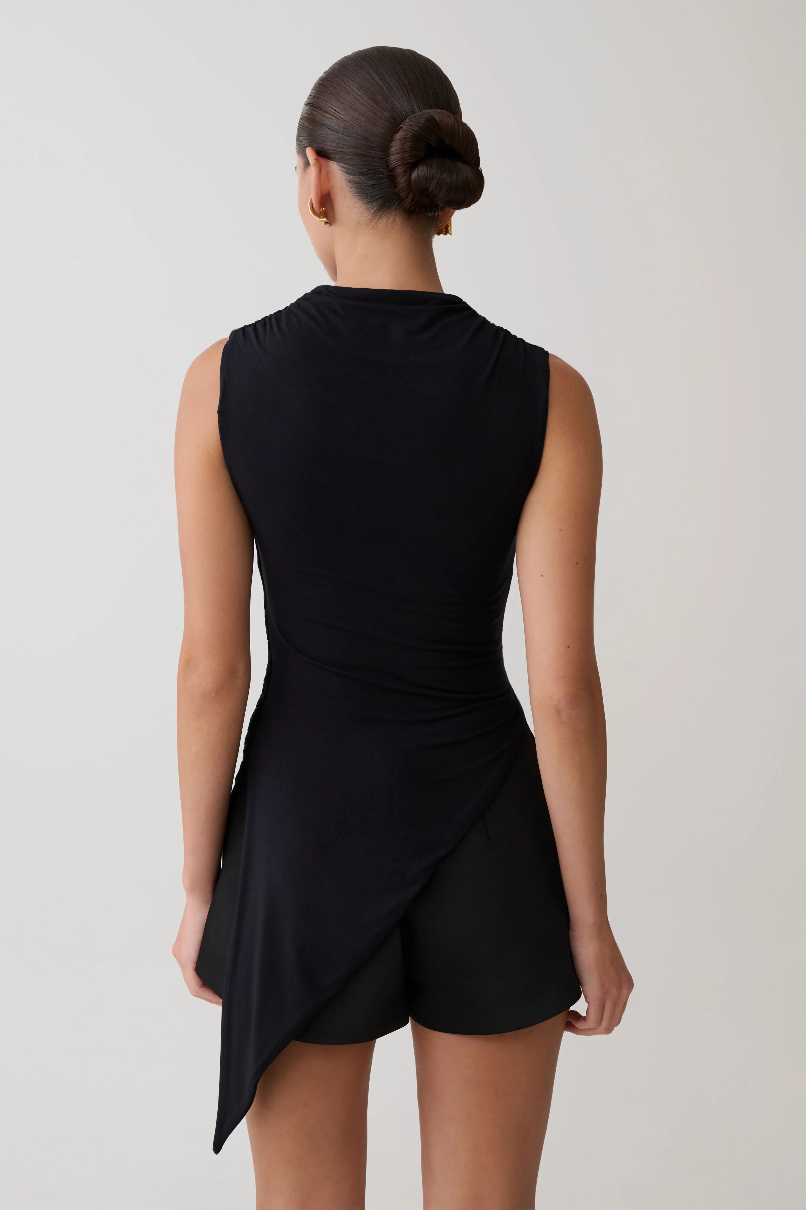 Suong High Neck Gathered Top - Black - Image 2