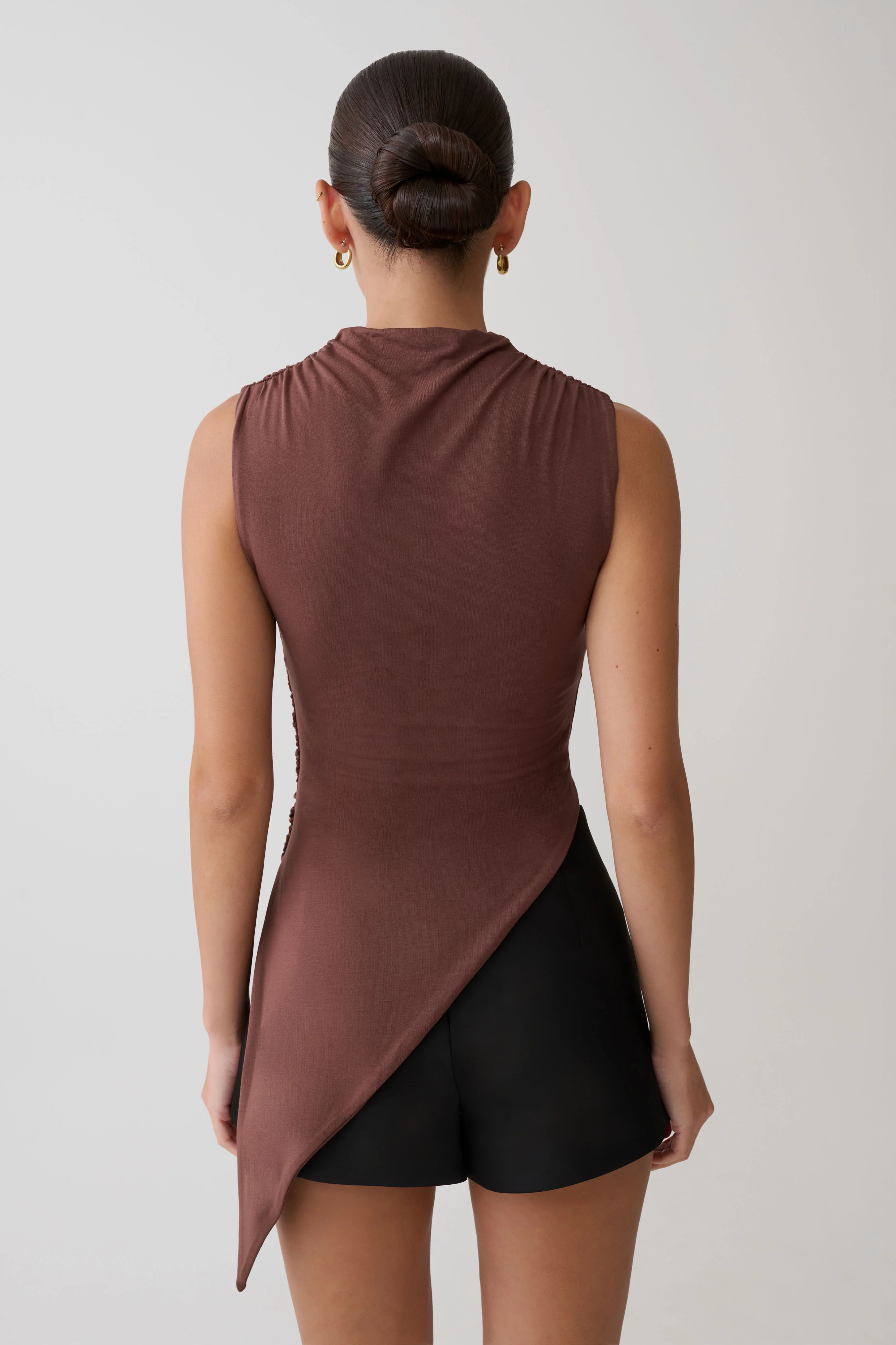 Suong High Neck Gathered Top - Mocha - Image 2