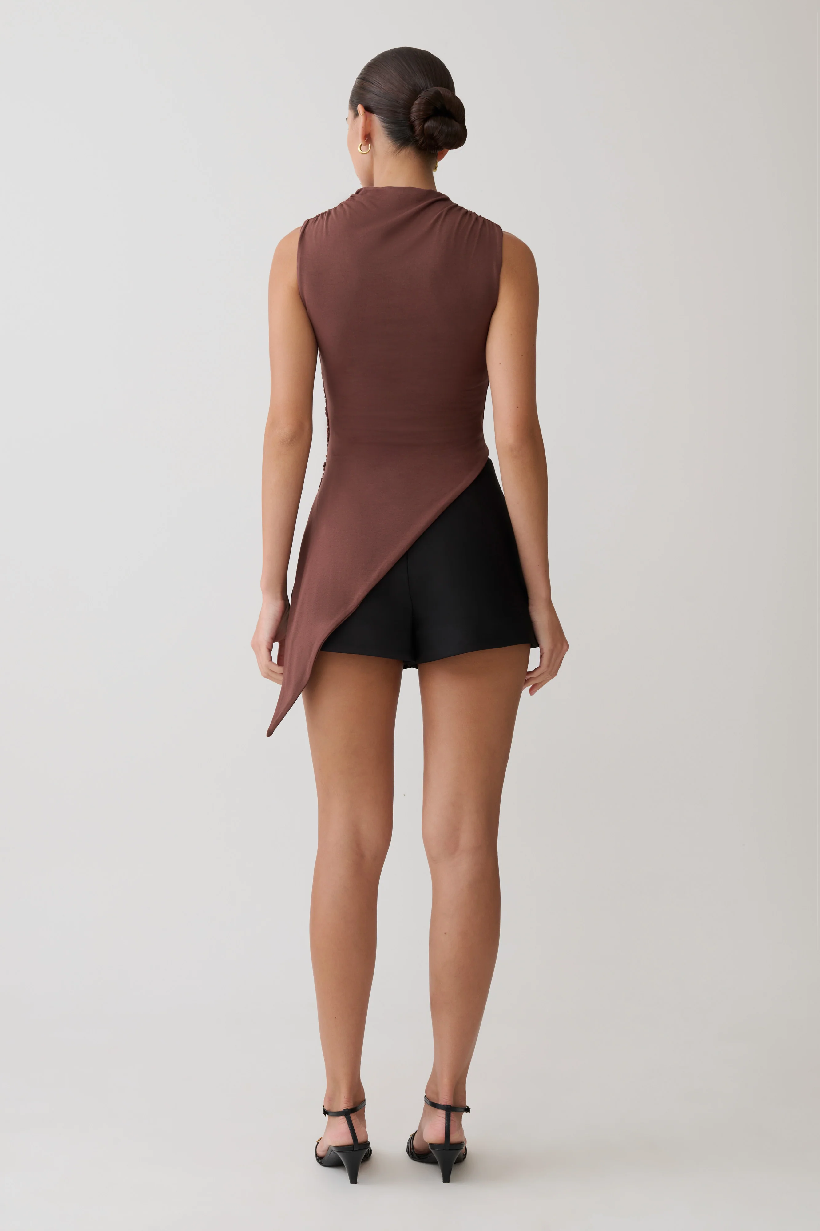 Suong High Neck Gathered Top - Mocha - Image 5