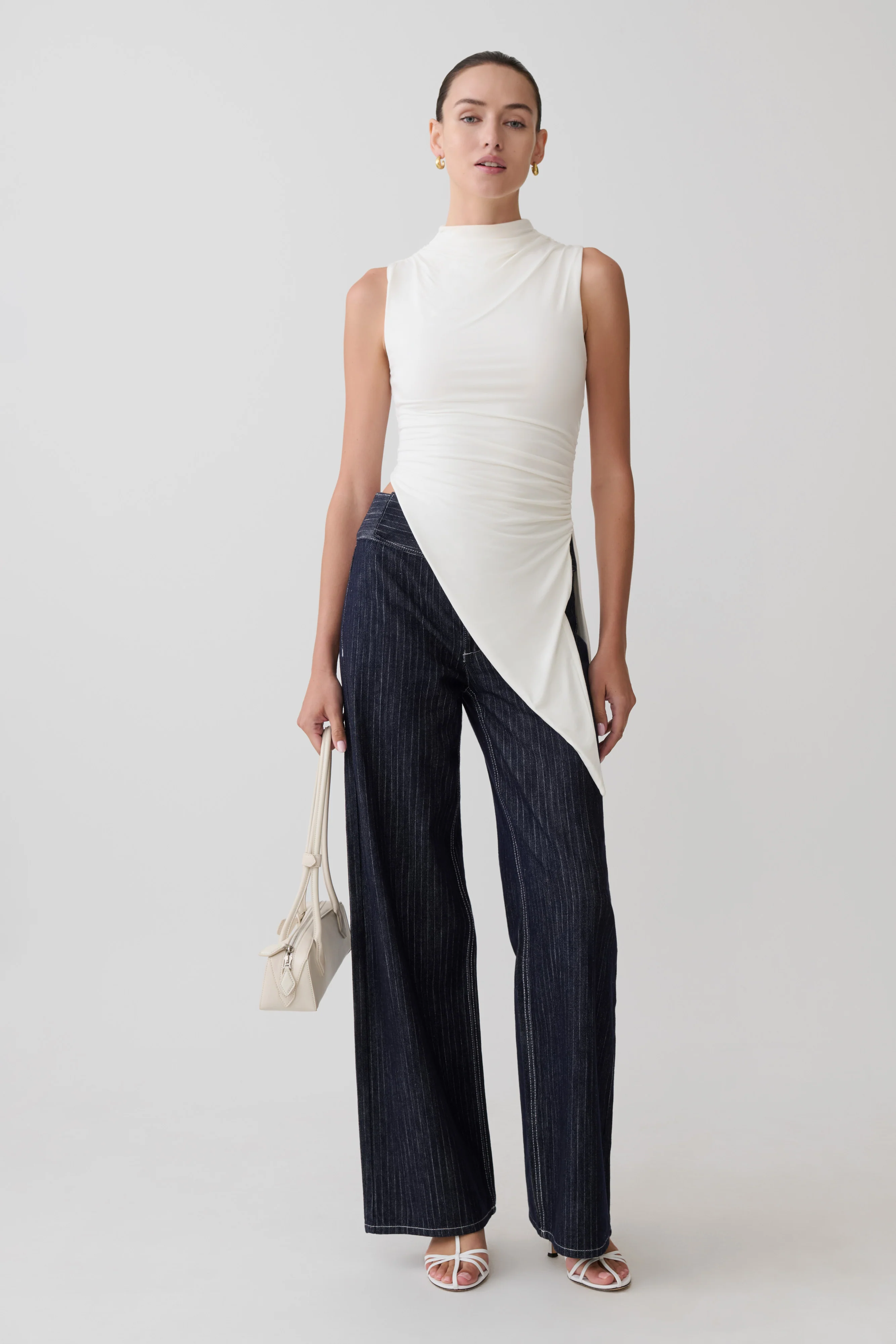 Suong High Neck Gathered Top - White - Image 7