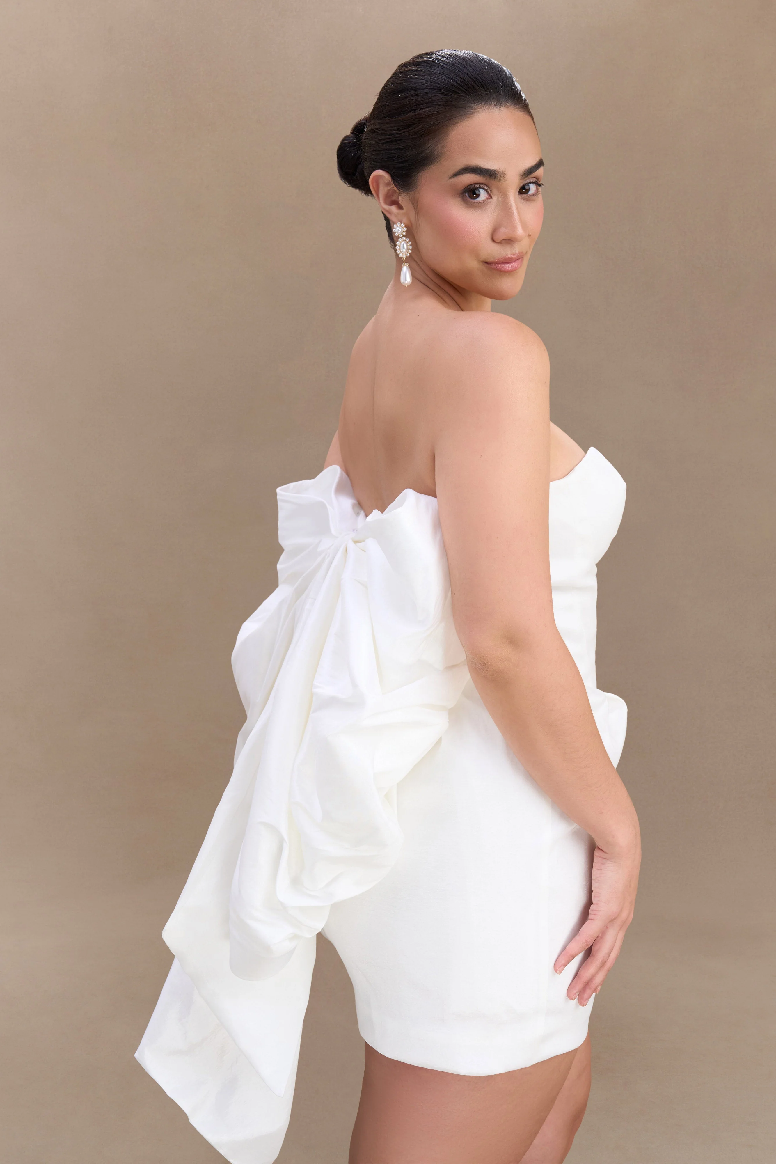 Suzette Taffeta Bow Mini Dress - White - Image 6