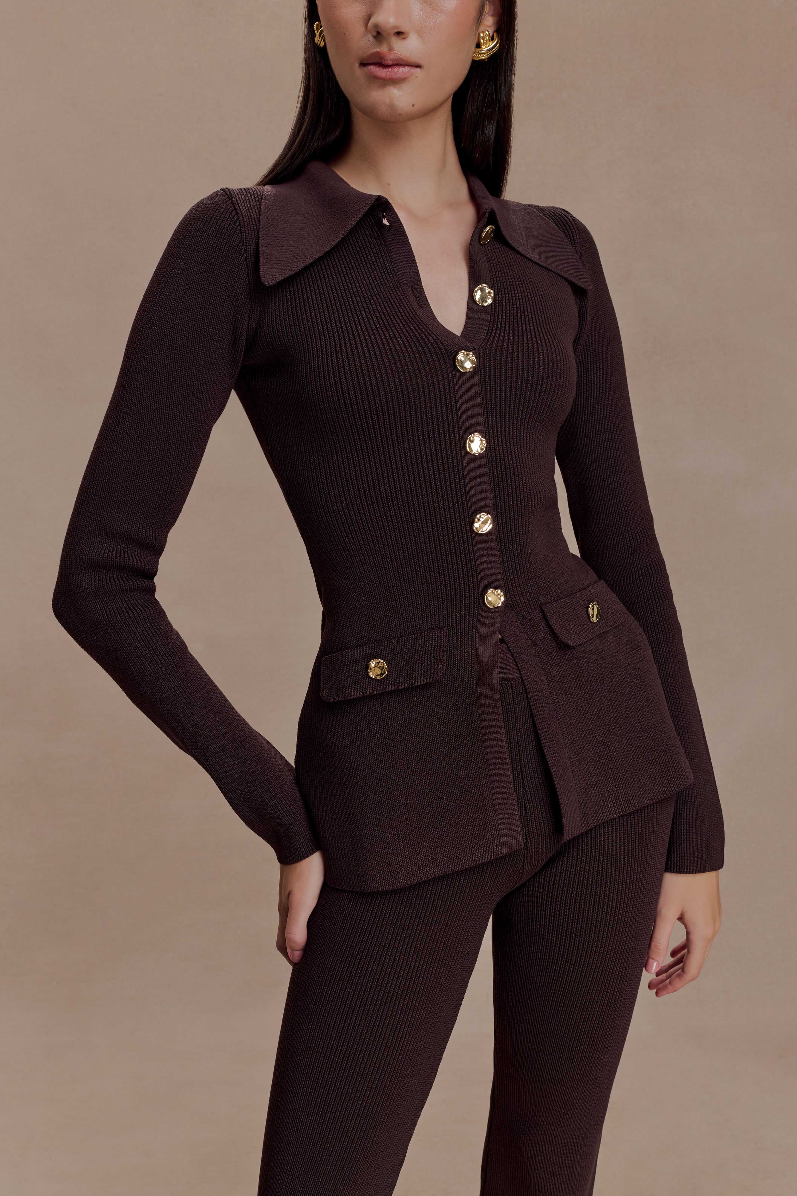 Suzie Ribbed Long Sleeve Longline Top - Chocolate - Image 4