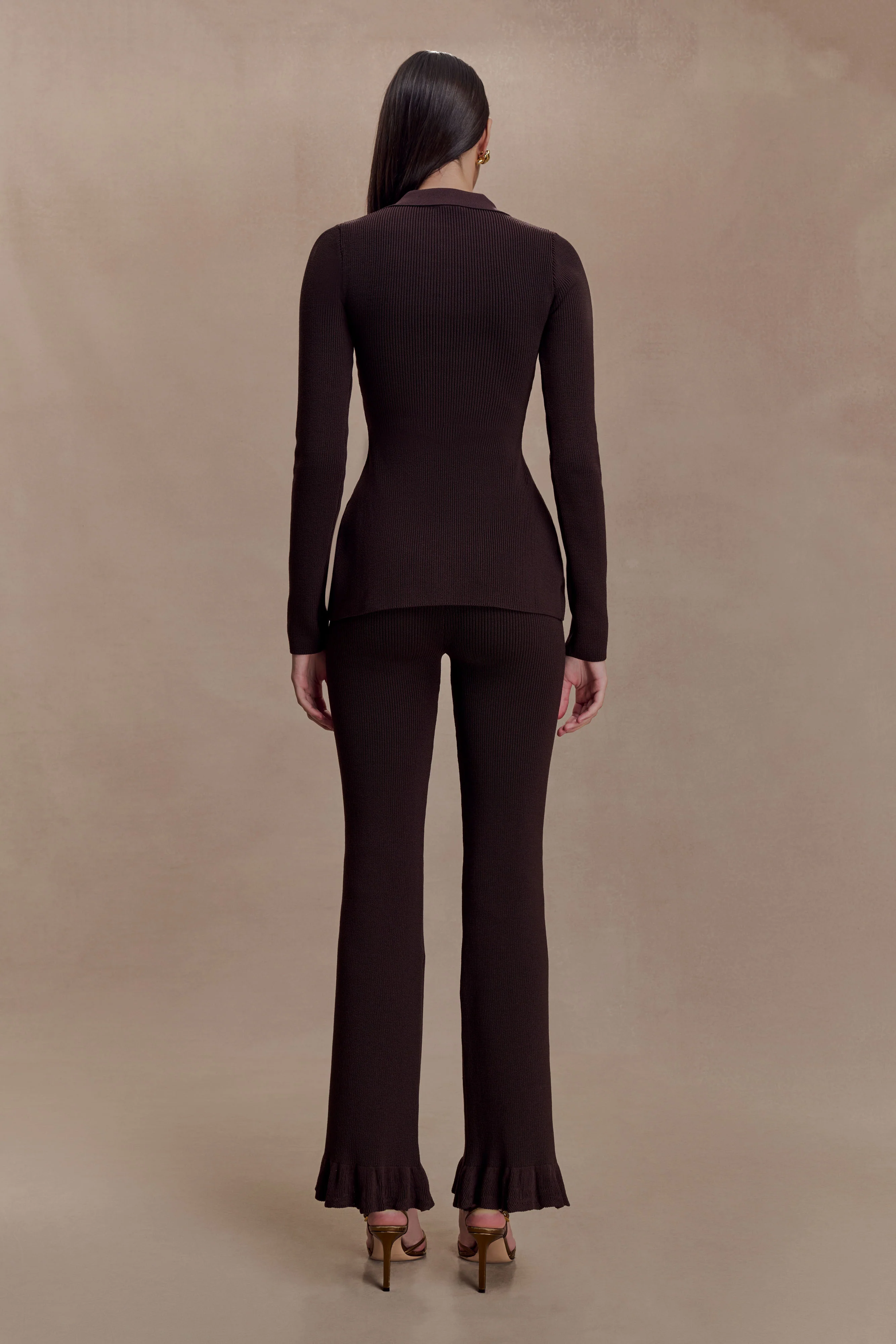 Suzie Ribbed Flared Pants - Chocolate - Image 2