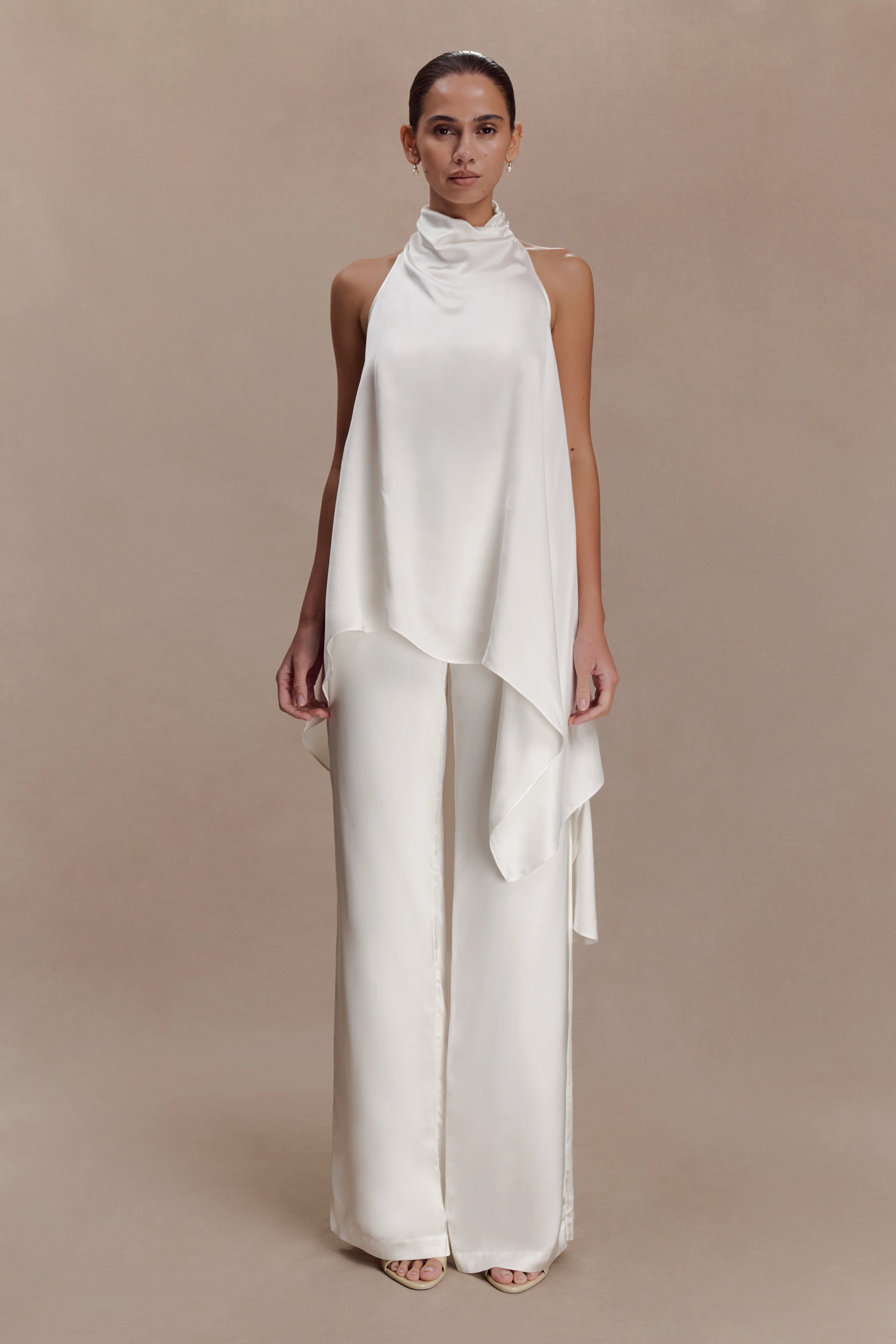 Sydney Straight Leg Satin Pants - Ivory - Image 2
