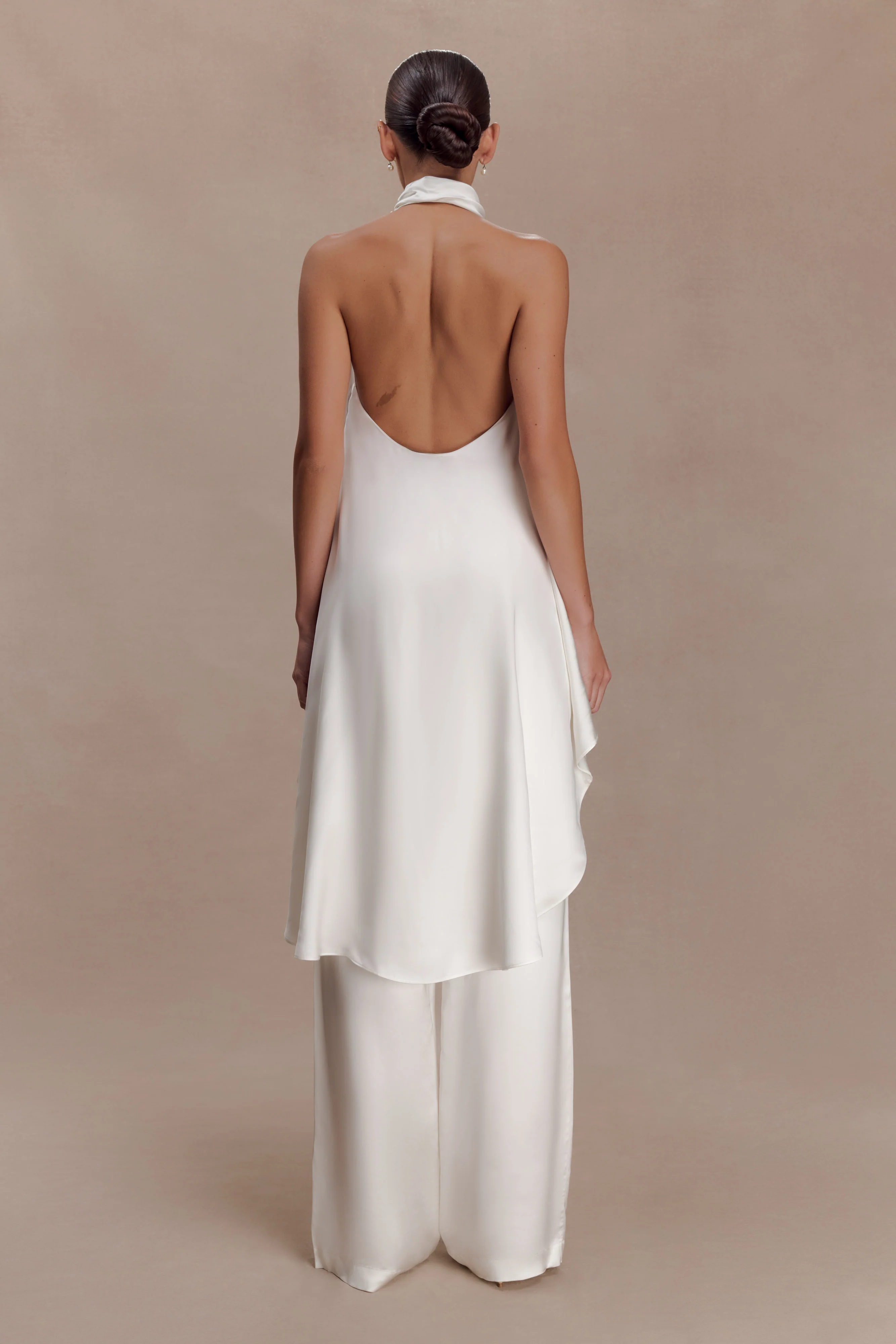 Sydney Straight Leg Satin Pants - Ivory - Image 3