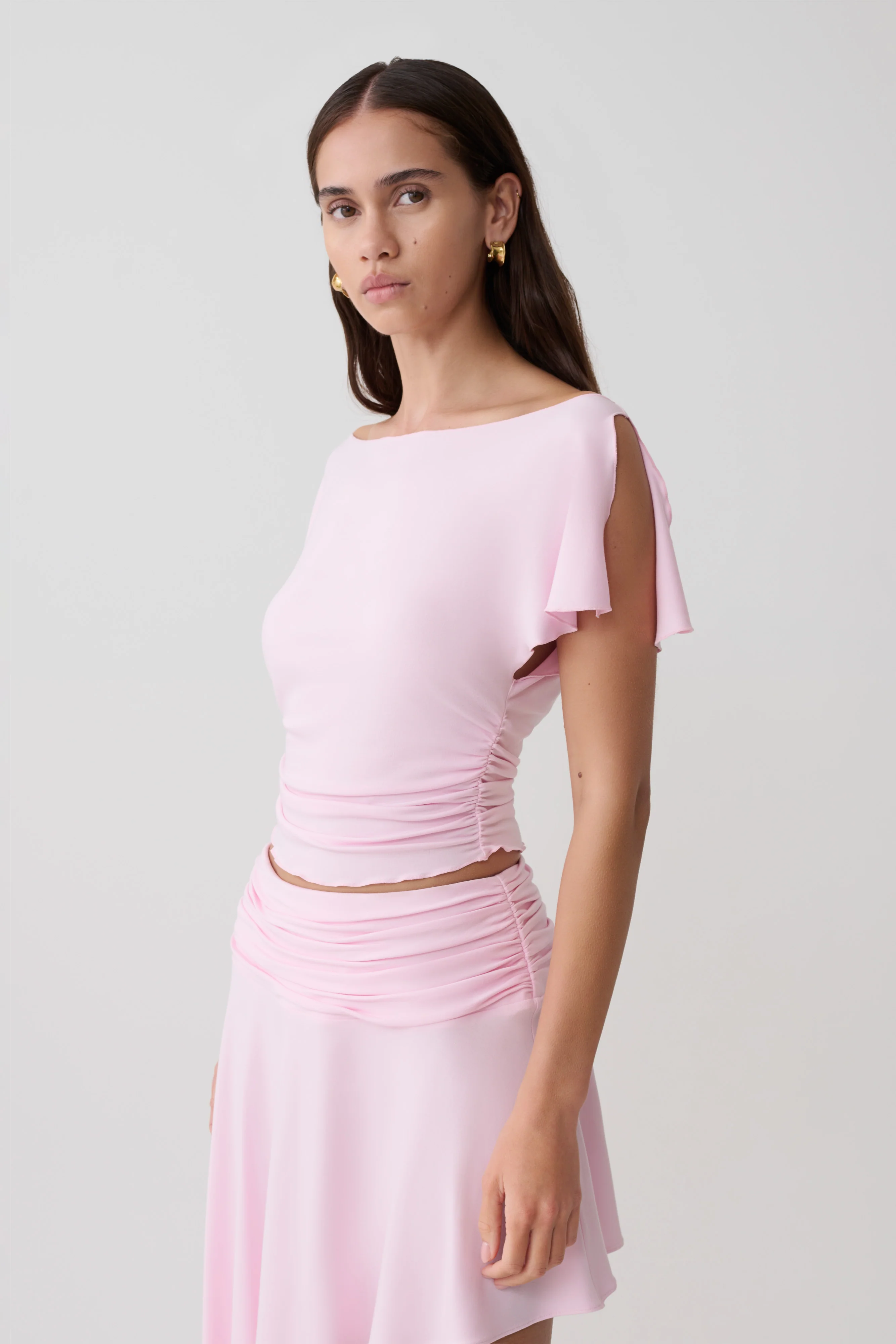 Talise Modal Flounce Short Sleeve Top - Ballet Pink - Image 3