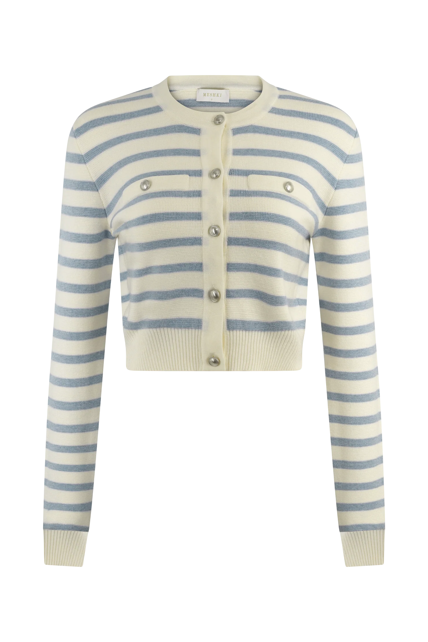 Tanner Striped Knit Cardigan - Light Blue/White - Image 9