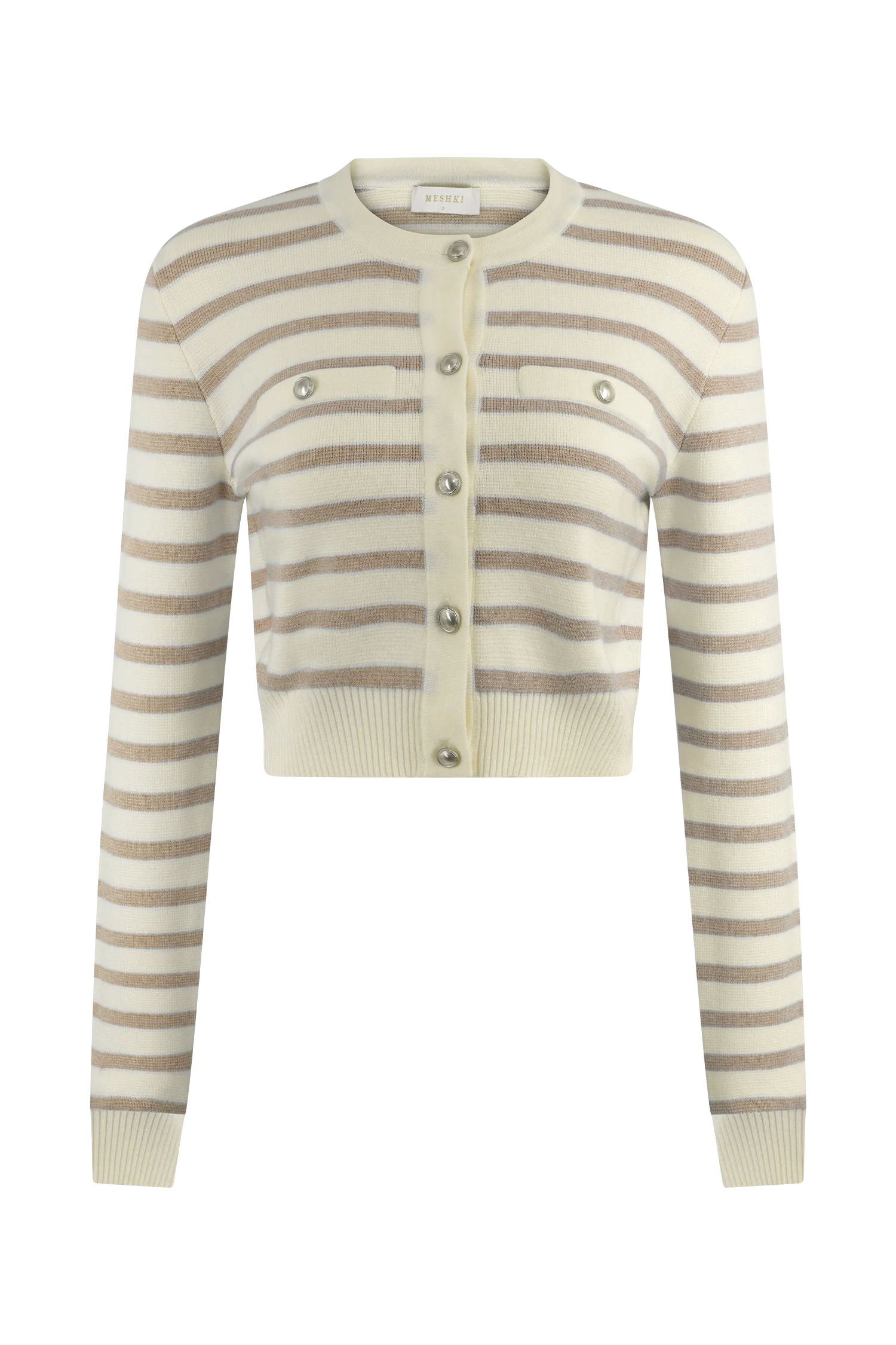 Tanner Striped Knit Cardigan - Nude/White - Image 9