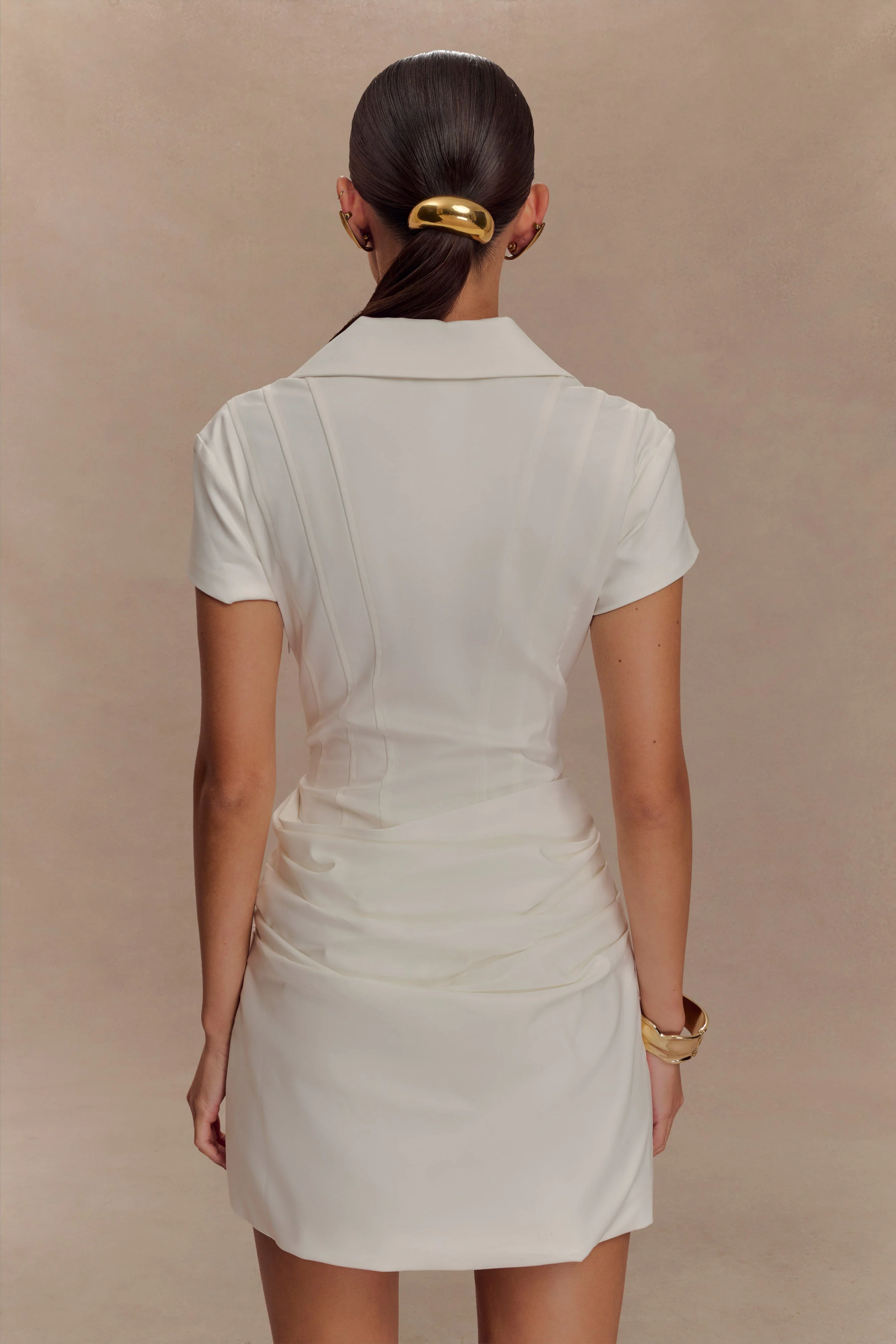 Tarryn Collared Cotton Mini Dress - White - Image 6