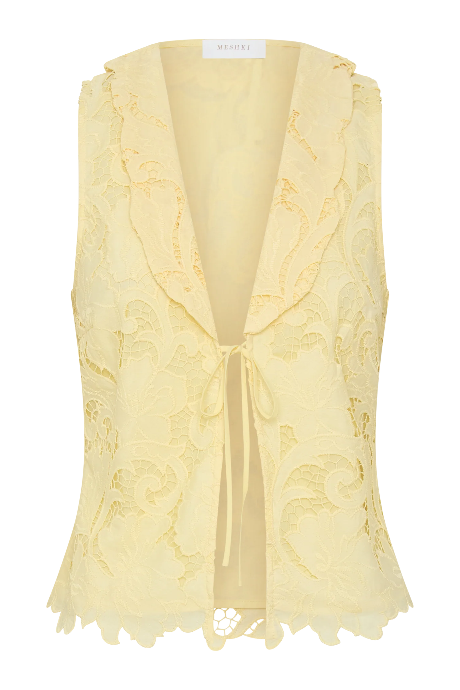 Tessa Broderie Tie Front Sleeveless Top - Lemon - Image 9