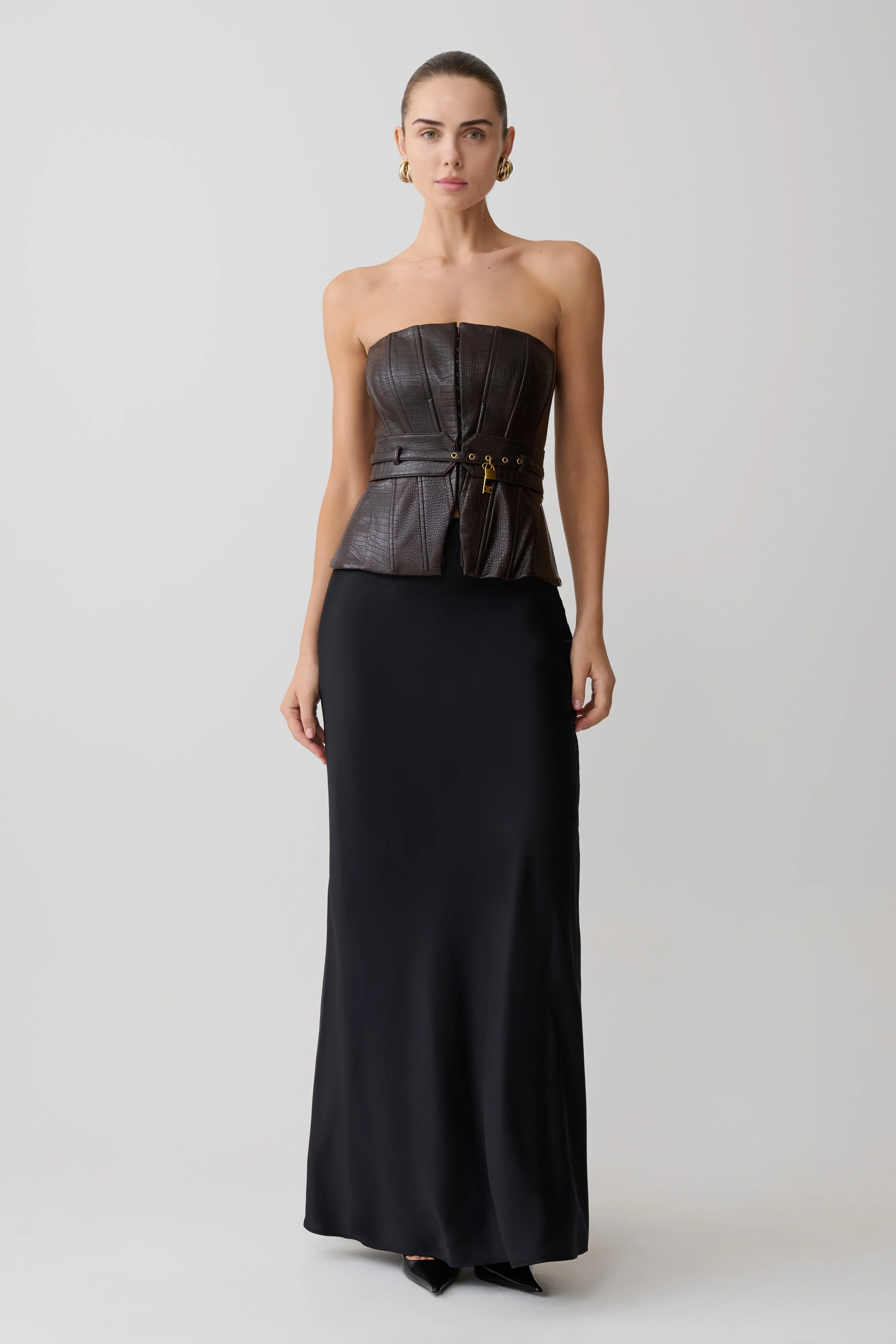 Thalia Faux Leather Boned Corset - Dark Chocolate - Image 2