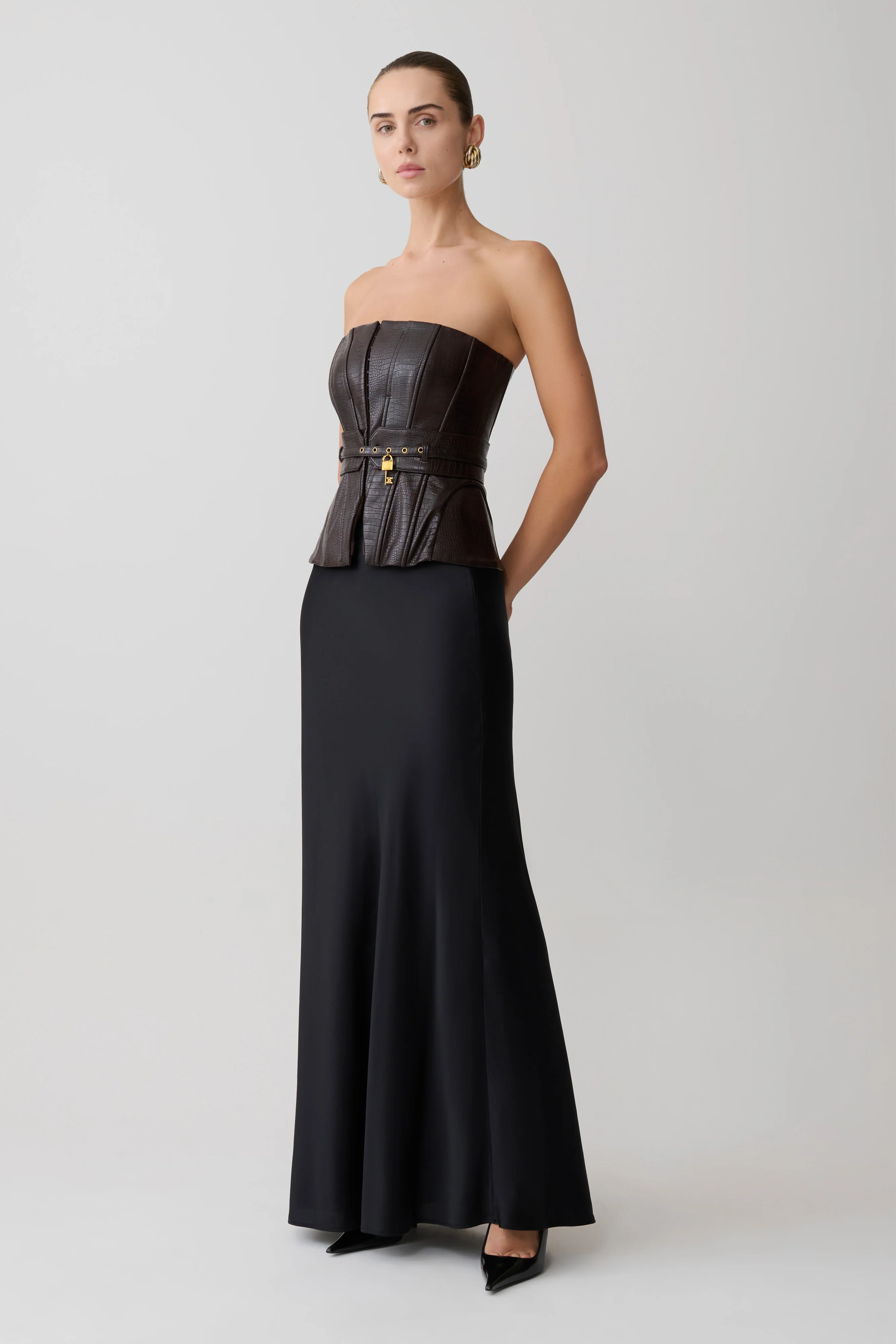Thalia Faux Leather Boned Corset - Dark Chocolate - Image 4