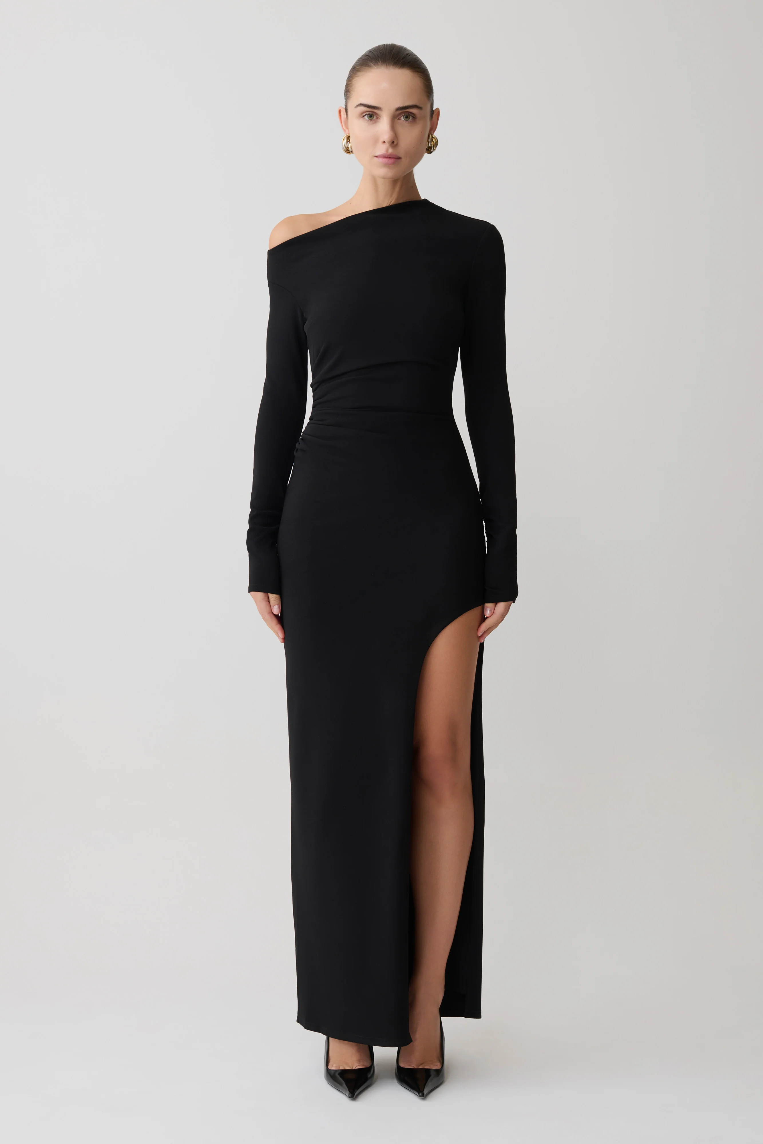 Thalyn Crepe Maxi Dress With Split - Black - Image 4