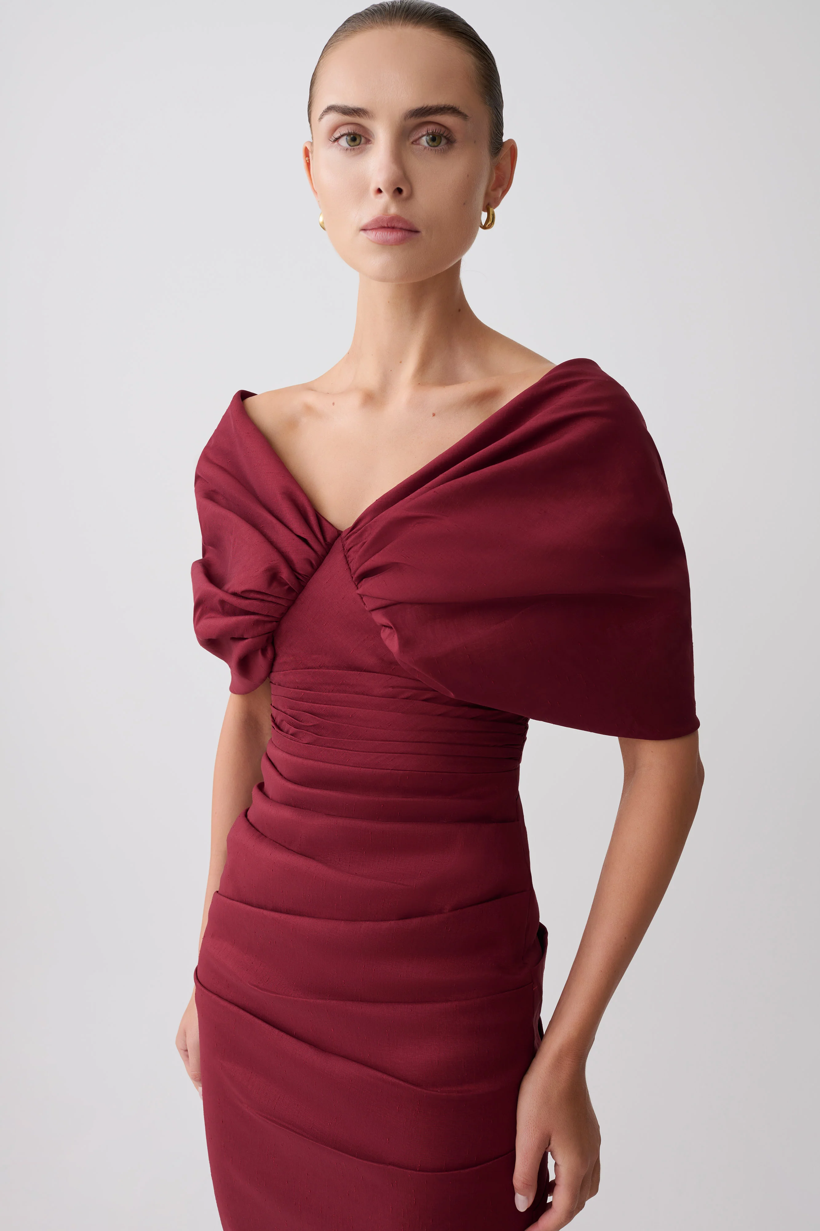 Thelma Bardot Maxi Dress - Wine - Image 7
