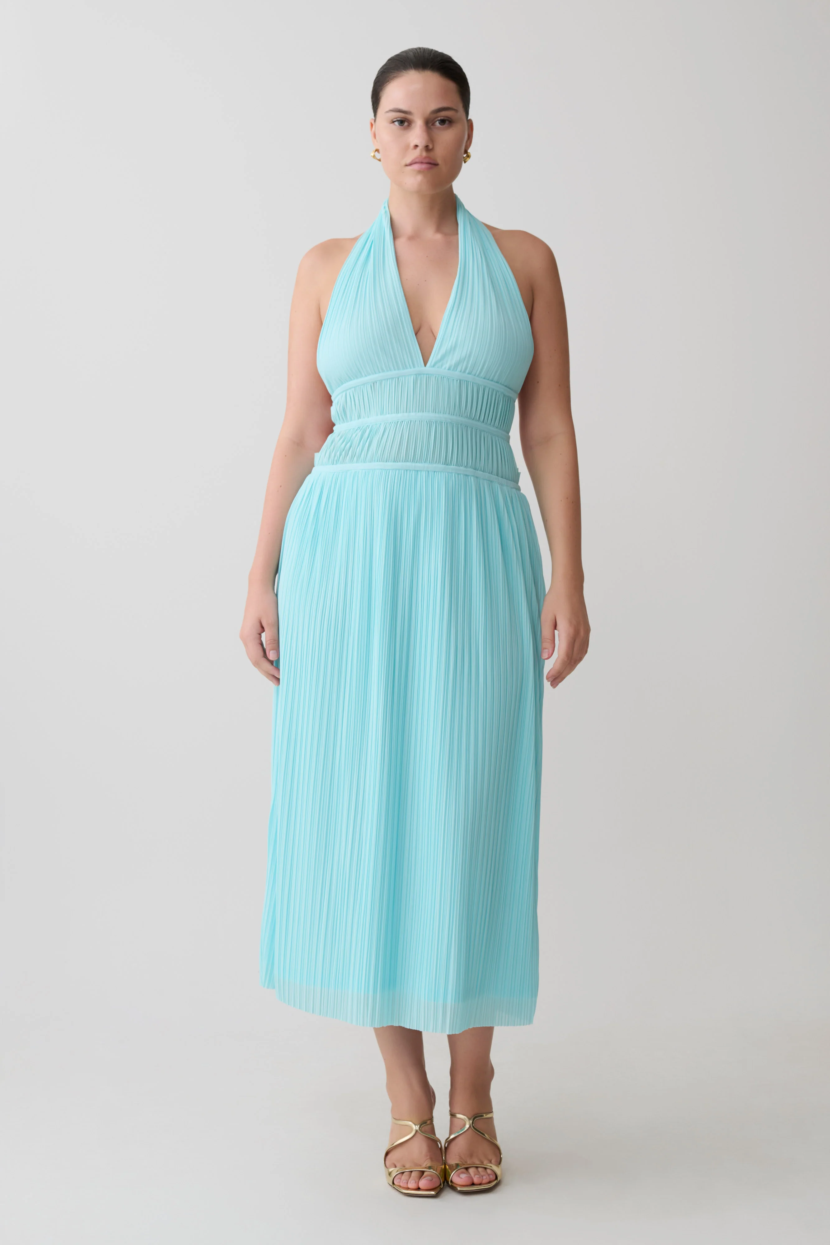 Thien Cowl Halter Midi Dress - Blue - Image 10