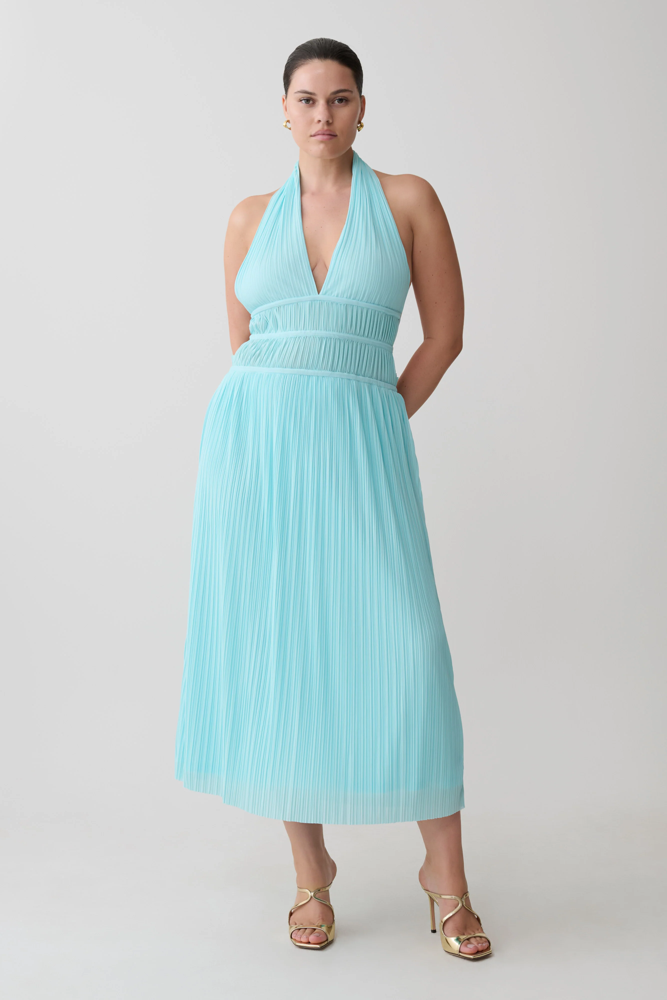 Thien Cowl Halter Midi Dress - Blue - Image 6