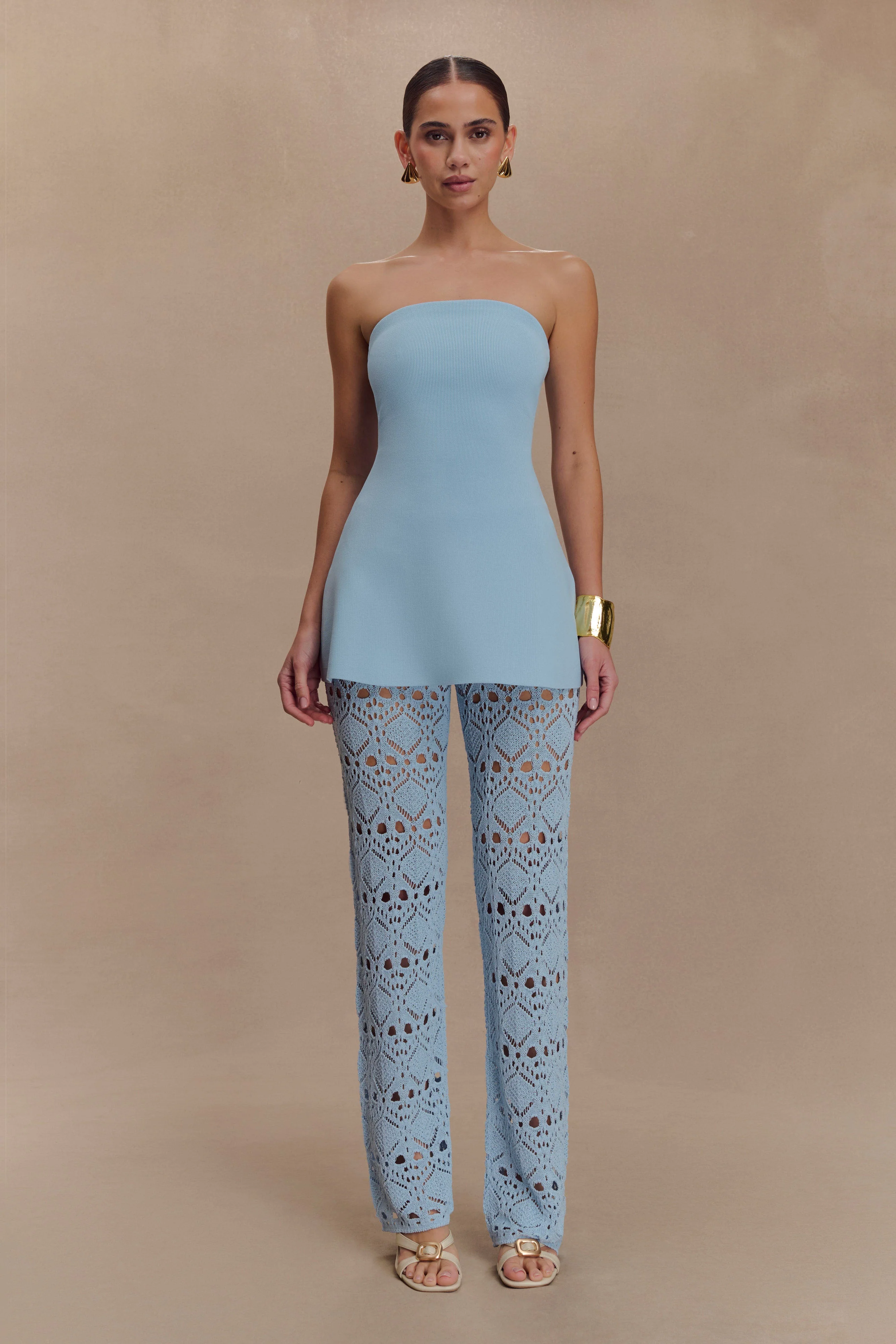 Trena Crochet Knit Pants - Sky Blue - Image 6