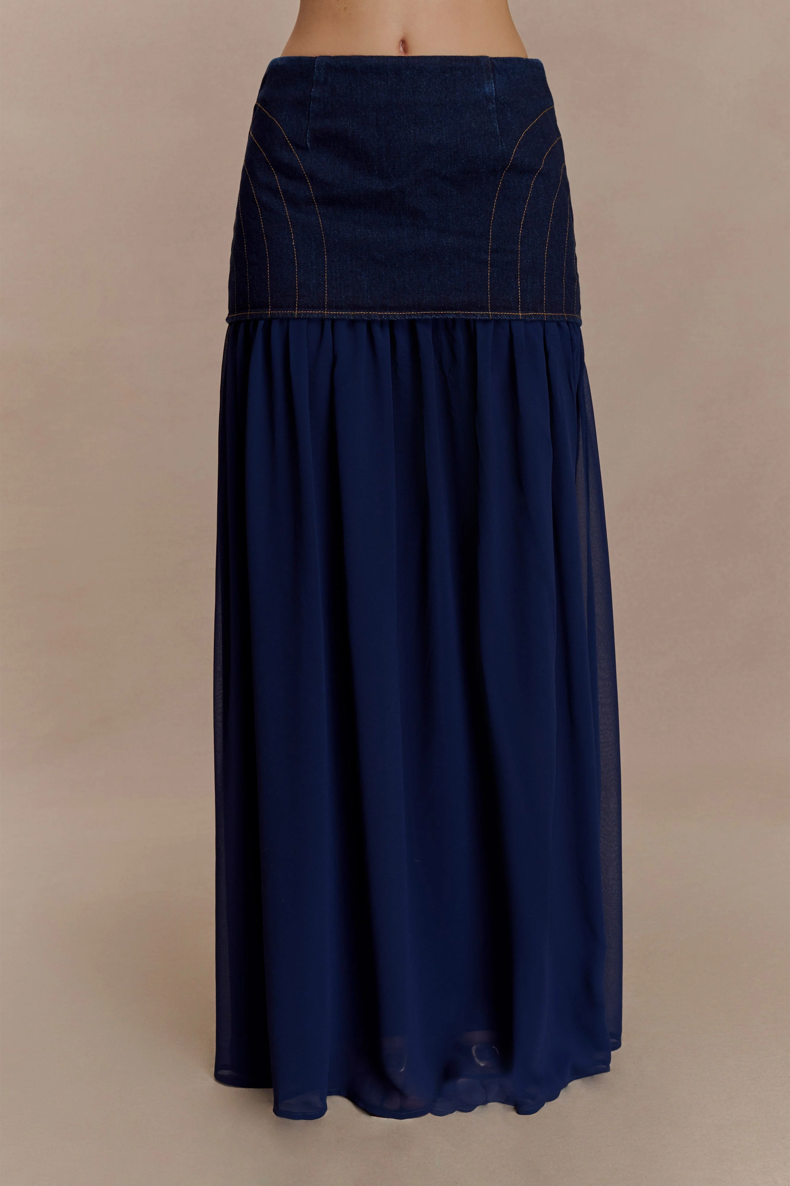 Tully Chiffon Denim Maxi Skirt - Indigo Blue - Image 3