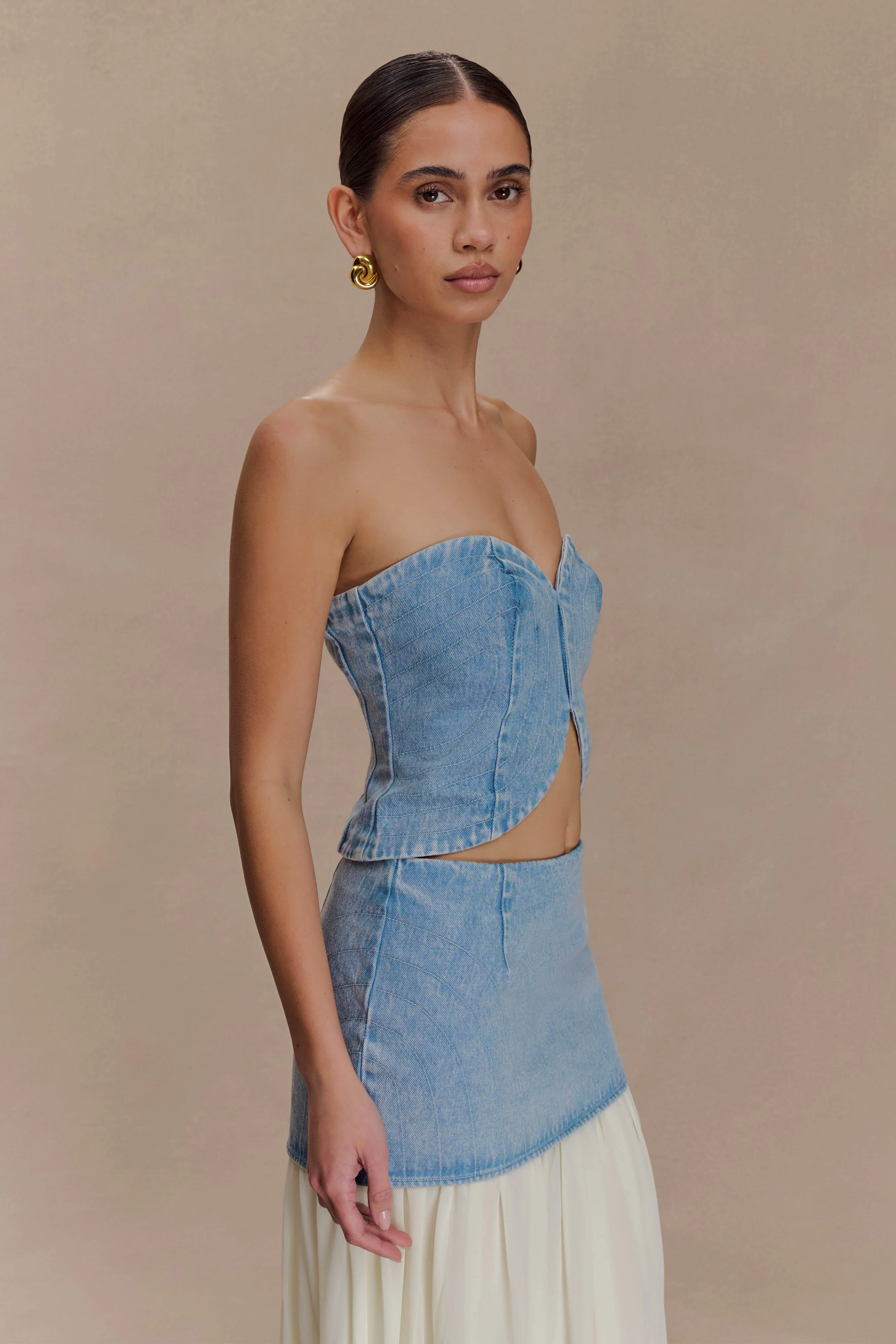 Tully Strapless Topstitch Denim Top - 80'S Blue - Image 4