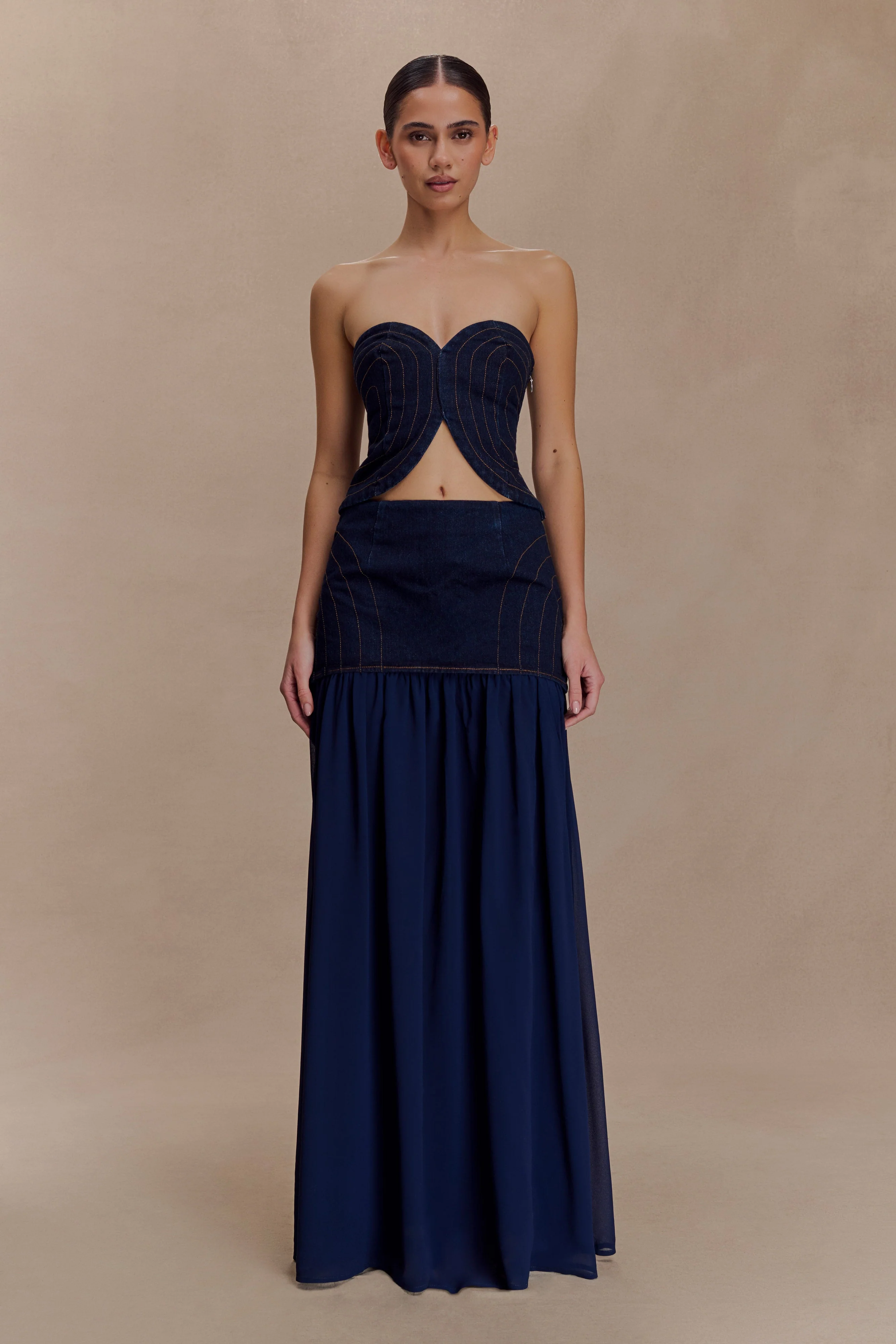 Tully Strapless Topstitch Denim Top - Indigo Blue - Image 3