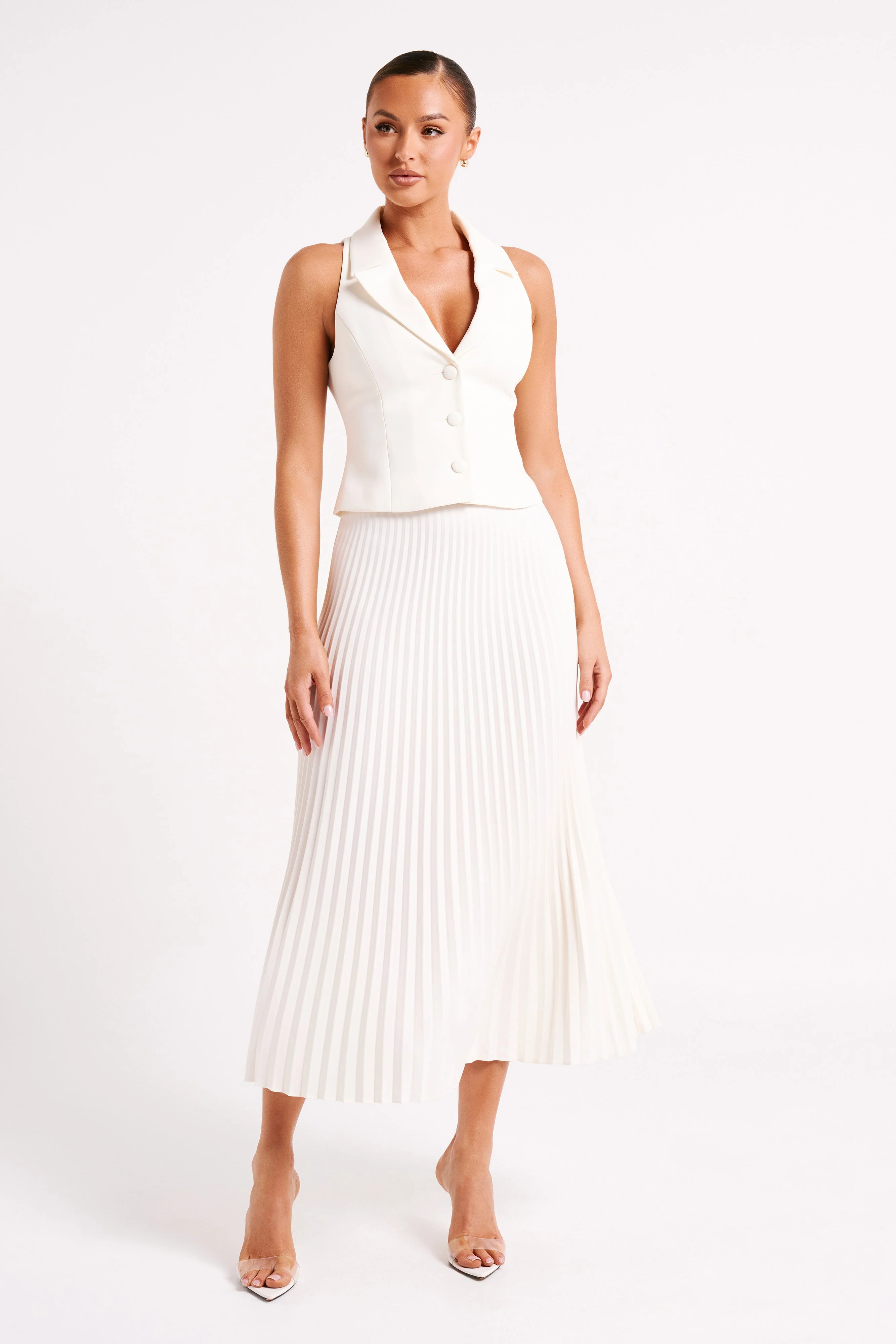 Twyla Pleated Suiting Maxi Skirt - Ivory - Image 3