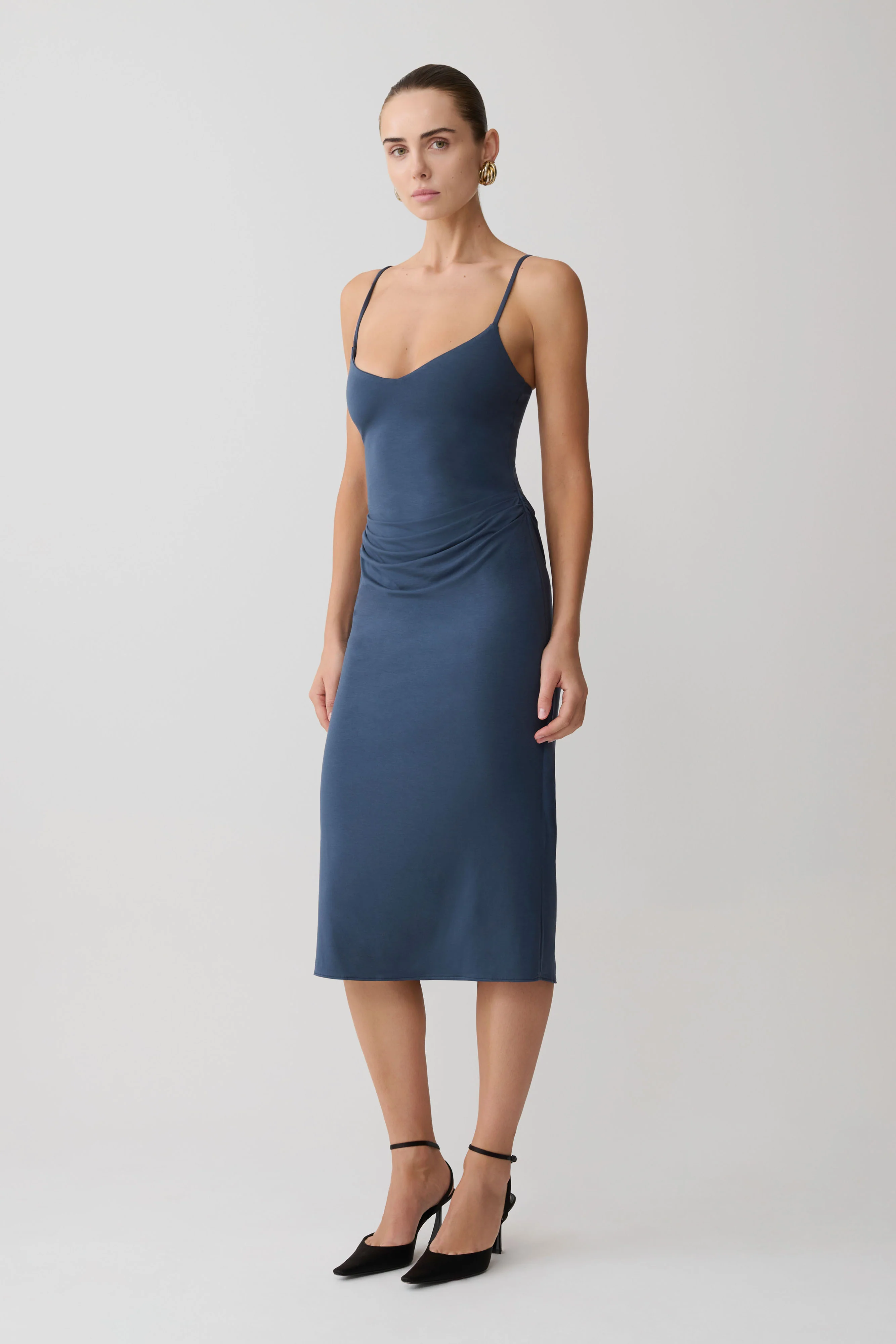 Vina Gathered Jersey Midi Dress - Ink Blue - Image 3