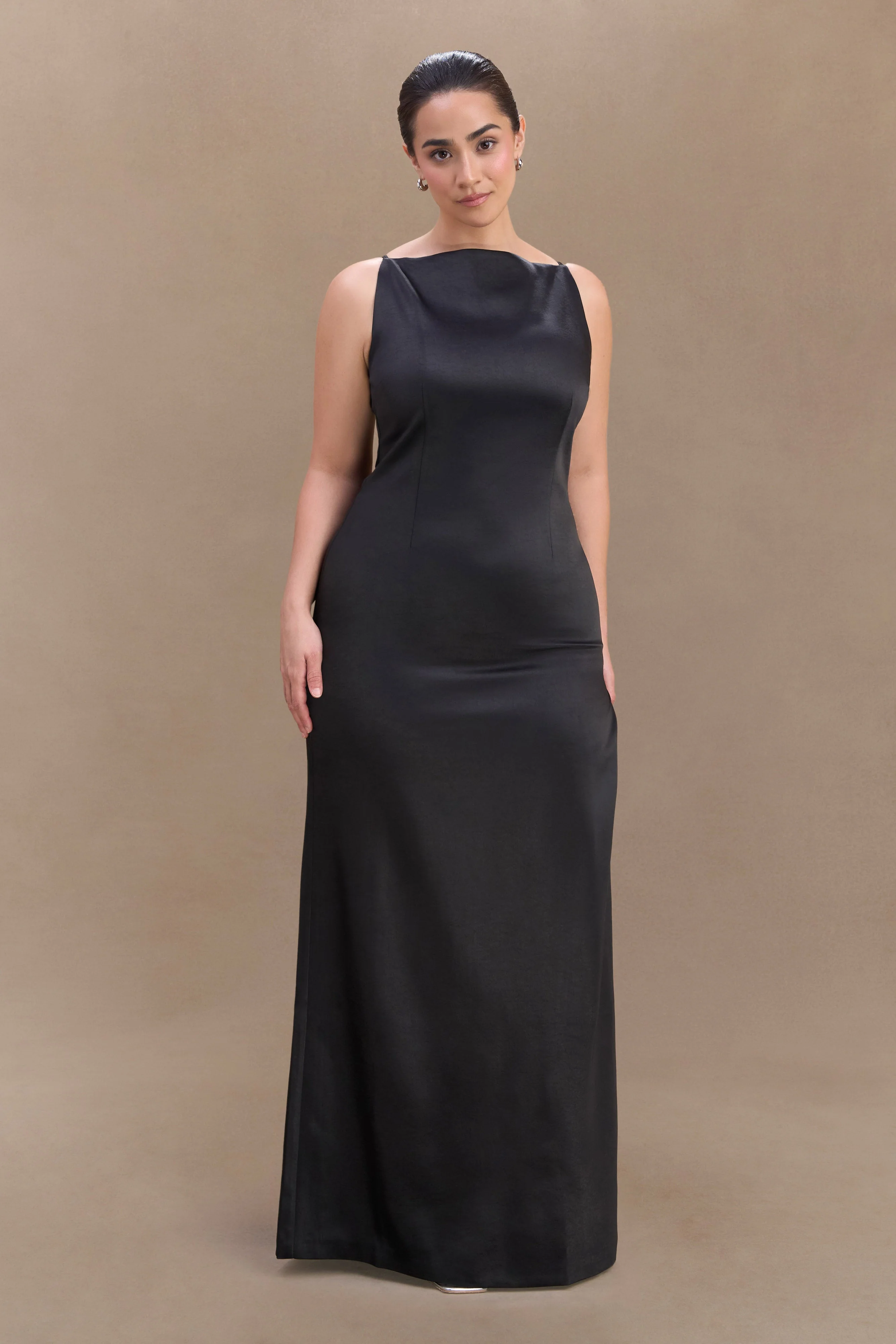 Violet Sleeveless Satin Maxi Dress - Black - Image 5