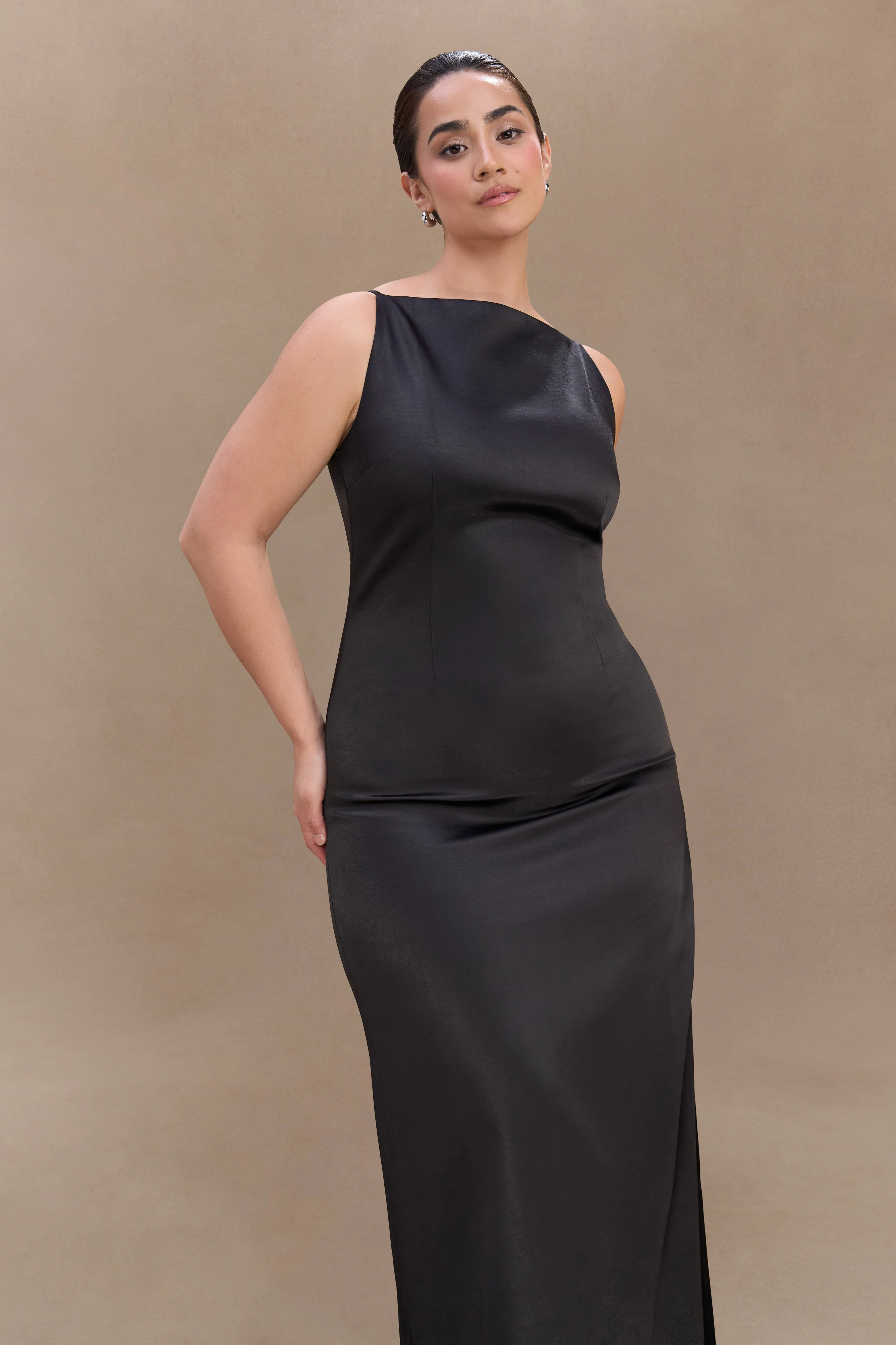 Violet Sleeveless Satin Maxi Dress - Black - Image 7