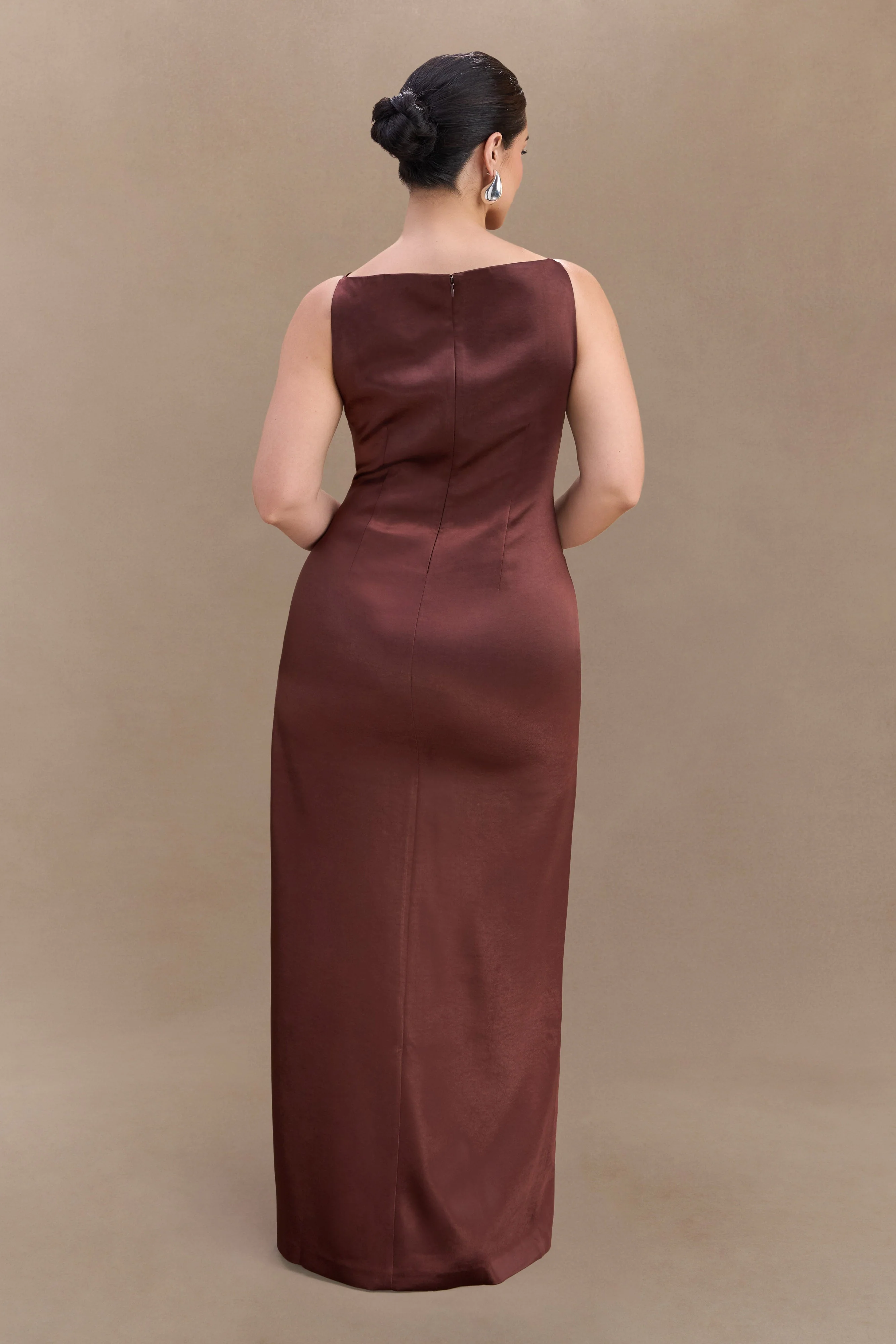 Violet Sleeveless Satin Maxi Dress - Dark Chocolate - Image 5