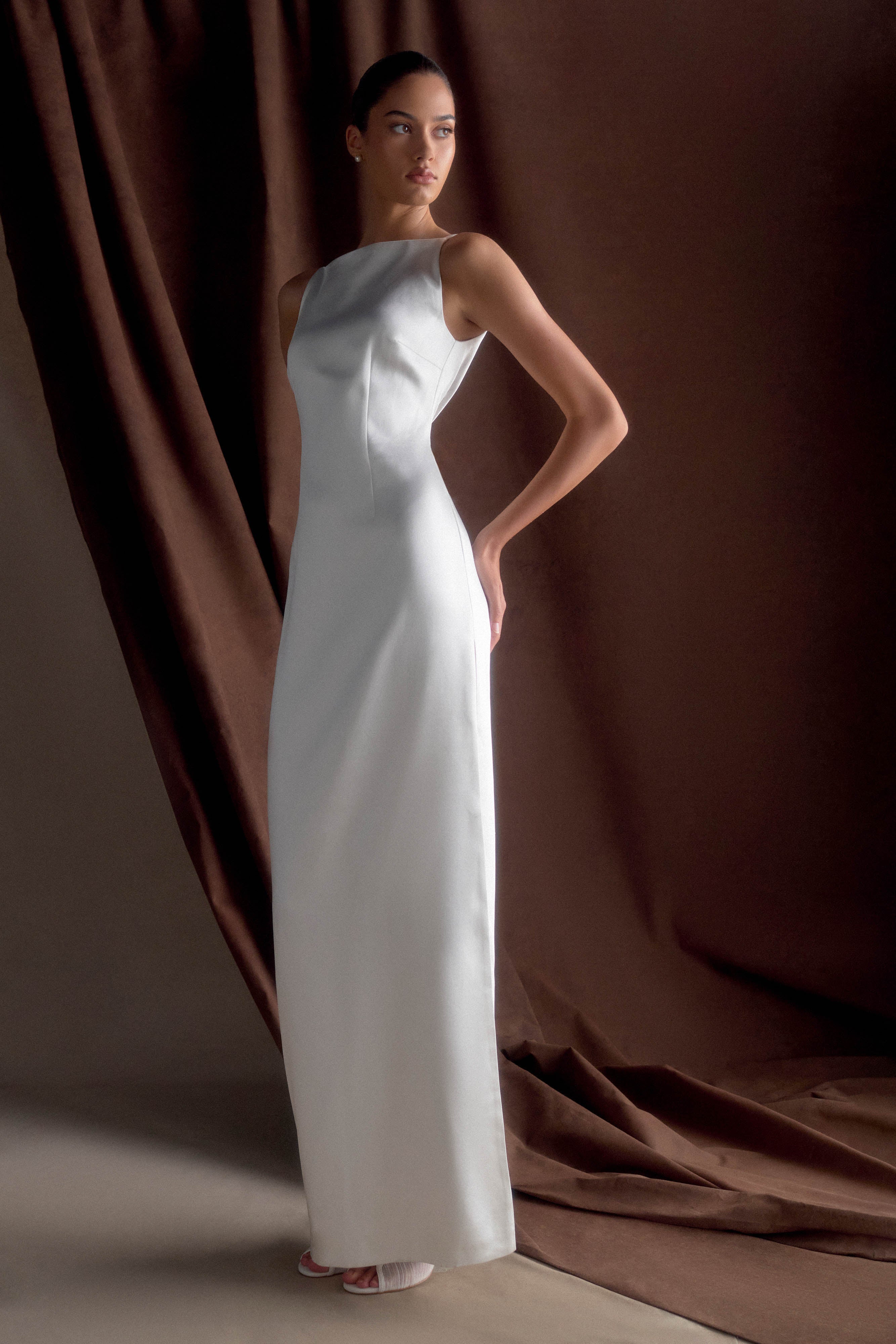 Violet Sleeveless Satin Maxi Dress - White - Image 8