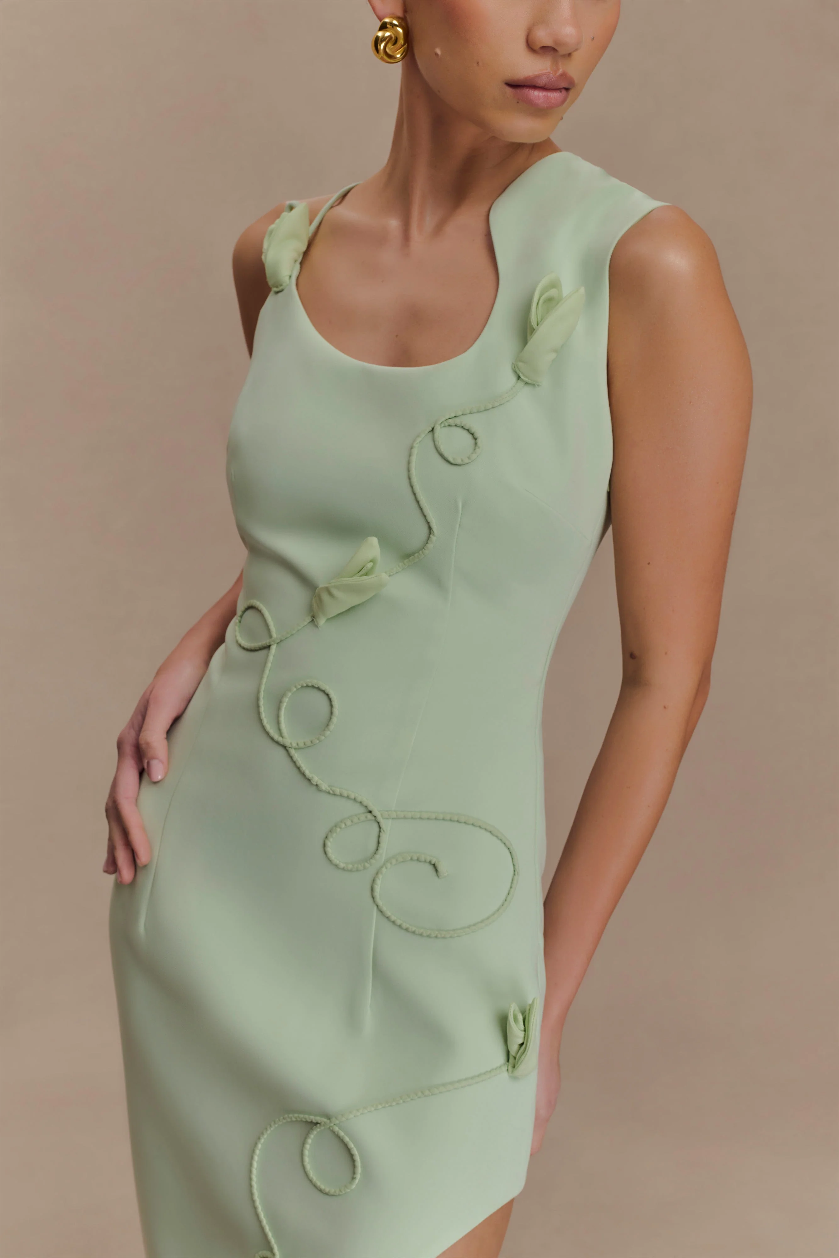 Virginia Suiting Embroidered Midi Dress - Sage - Image 3