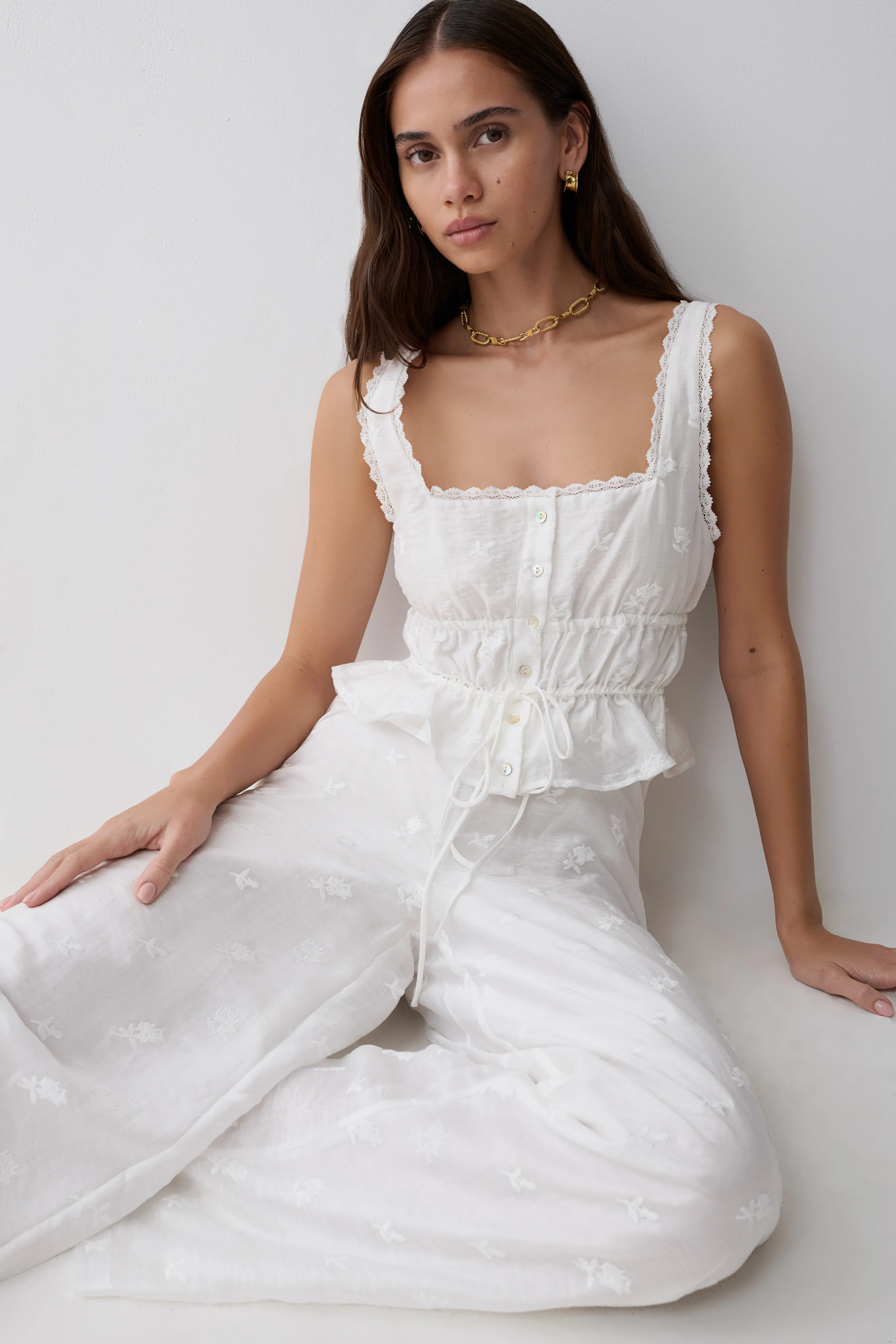 Vivian Embroidered Sleeveless Top - White - Image 3