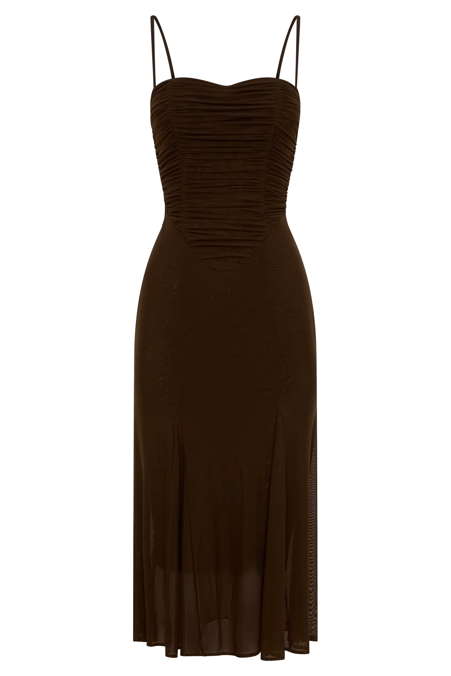 Willa Gathered Mesh Midi Dress - Chocolate - Image 7