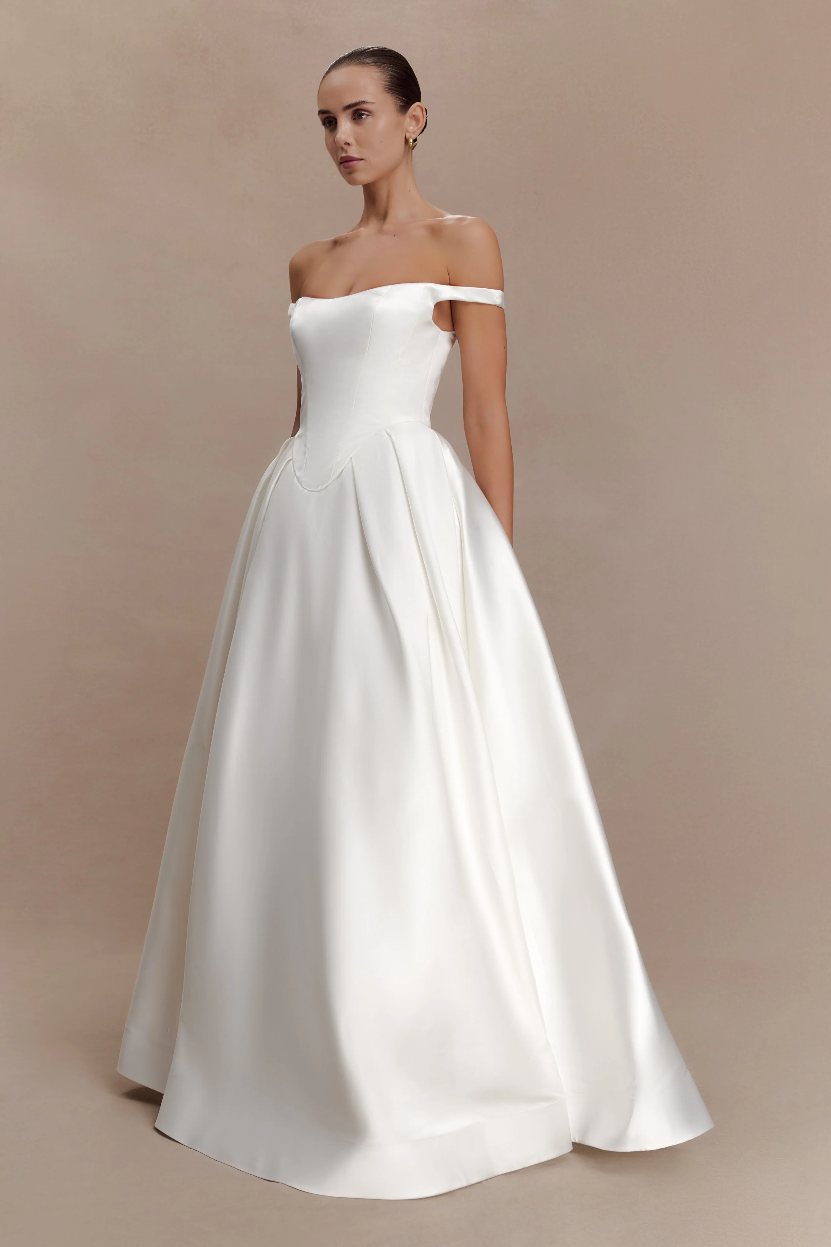 Willow Off Shoulder Satin Maxi Gown - White - Image 4