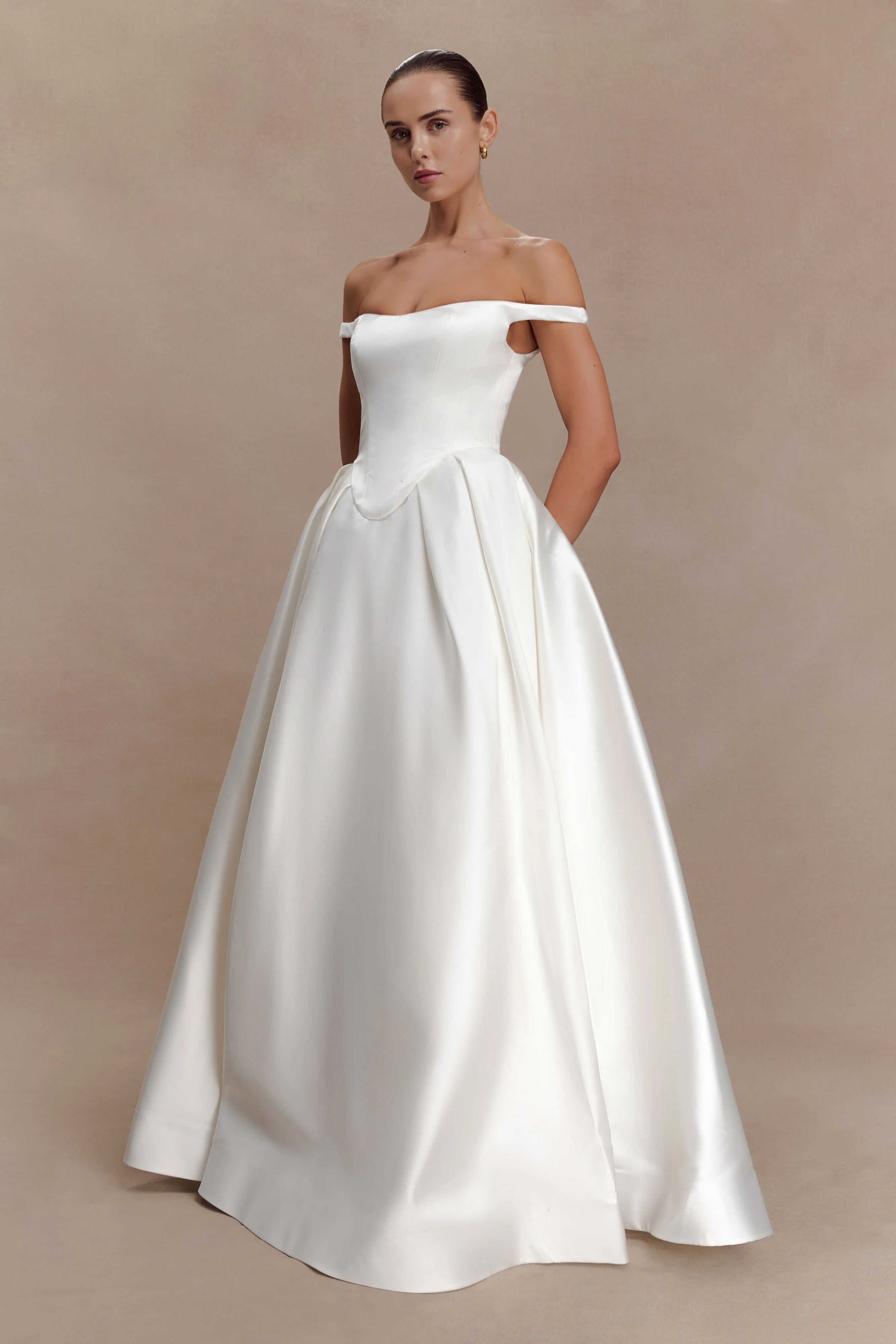 Willow Off Shoulder Satin Maxi Gown - White - Image 5