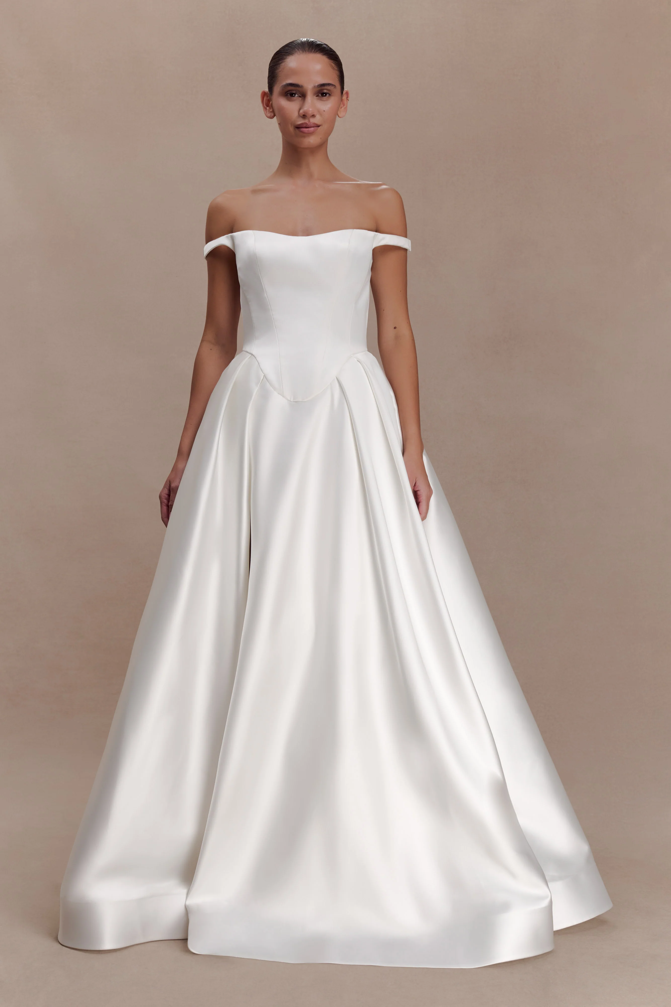 Willow Off Shoulder Satin Maxi Gown - White - Image 6