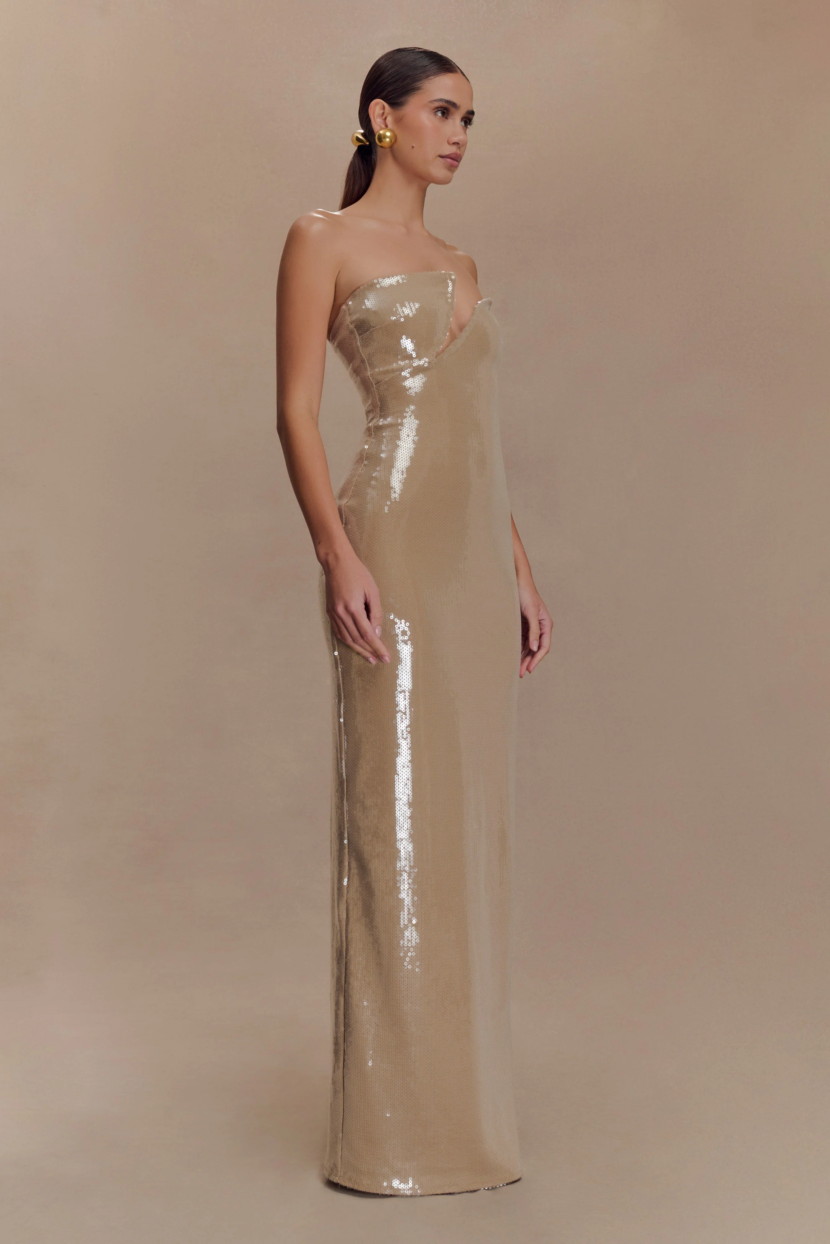 Winston Strapless Sequin Maxi Dress - Taupe - Image 5