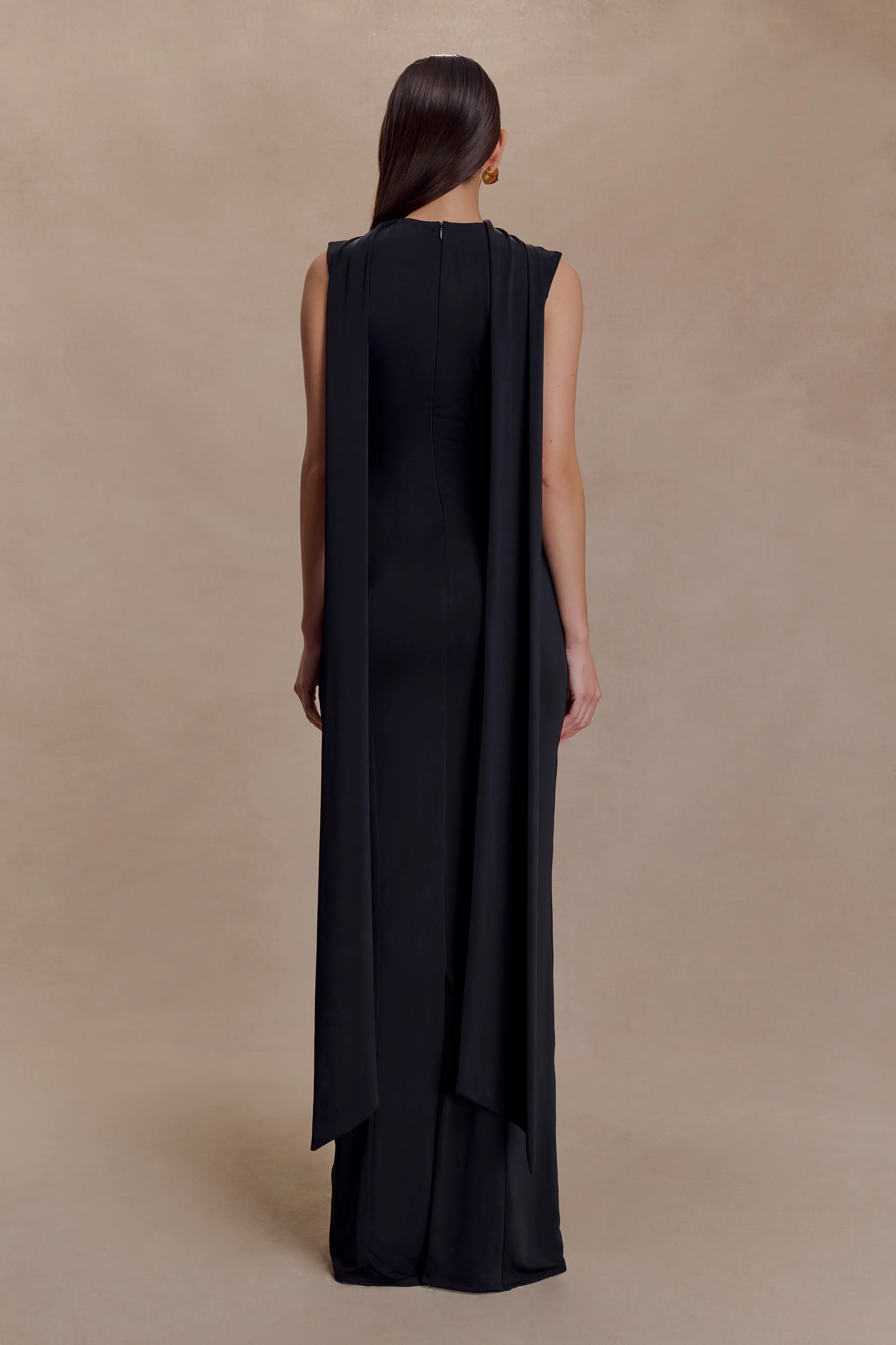 Wisteria Slinky Maxi Dress With Scarf - Black - Image 2