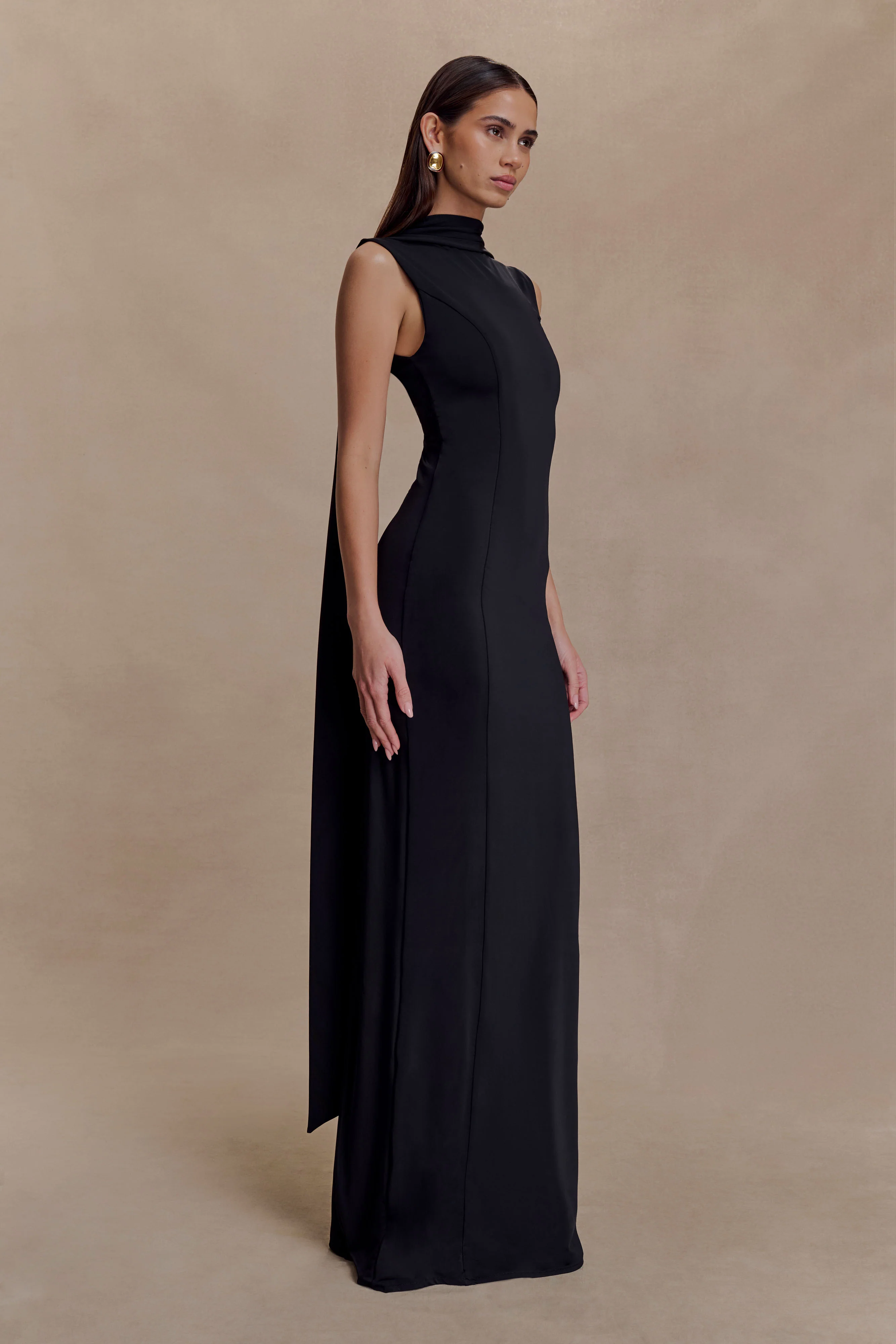 Wisteria Slinky Maxi Dress With Scarf - Black - Image 4