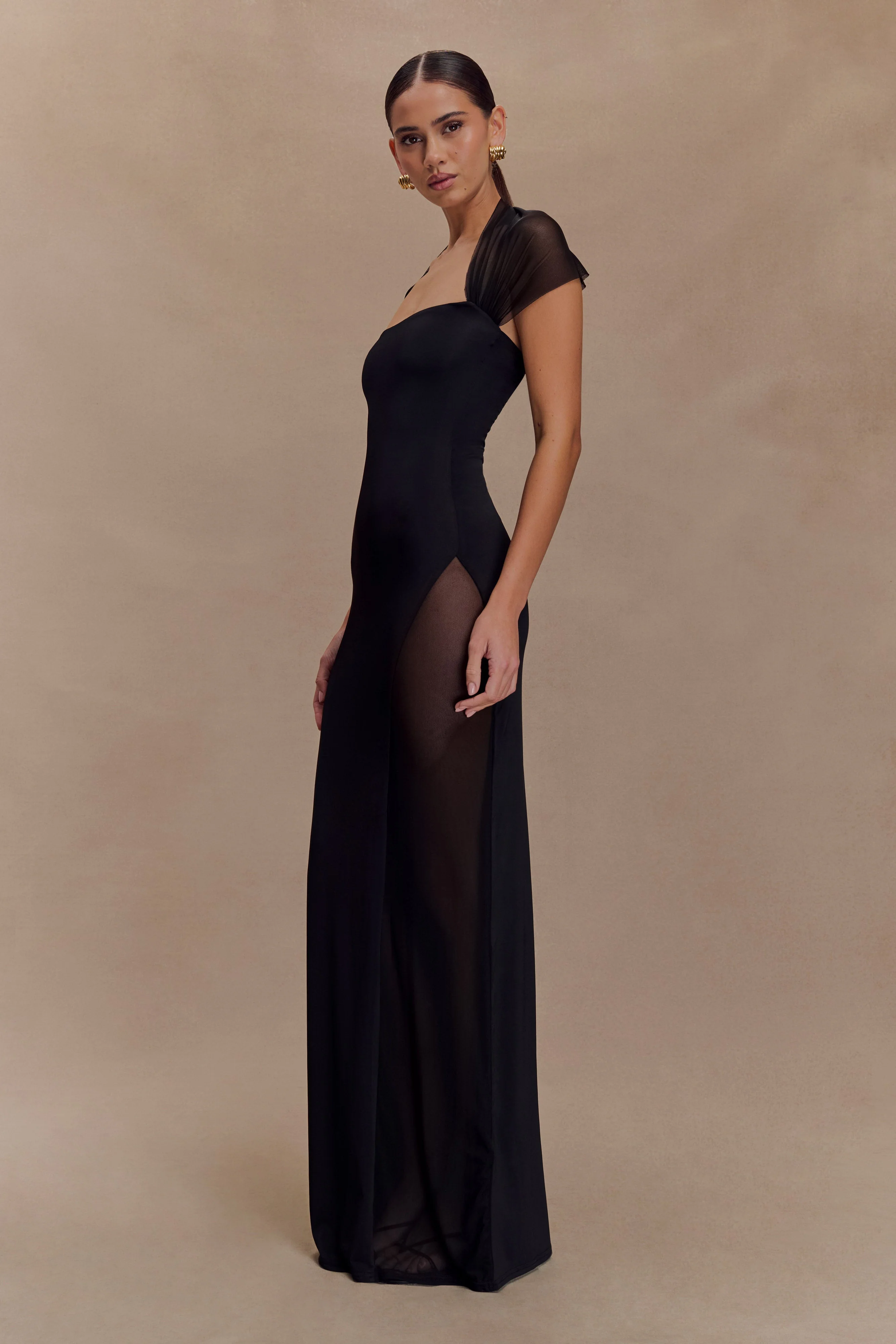 Wyatt Slinky And Mesh Maxi Dress - Black - Image 4