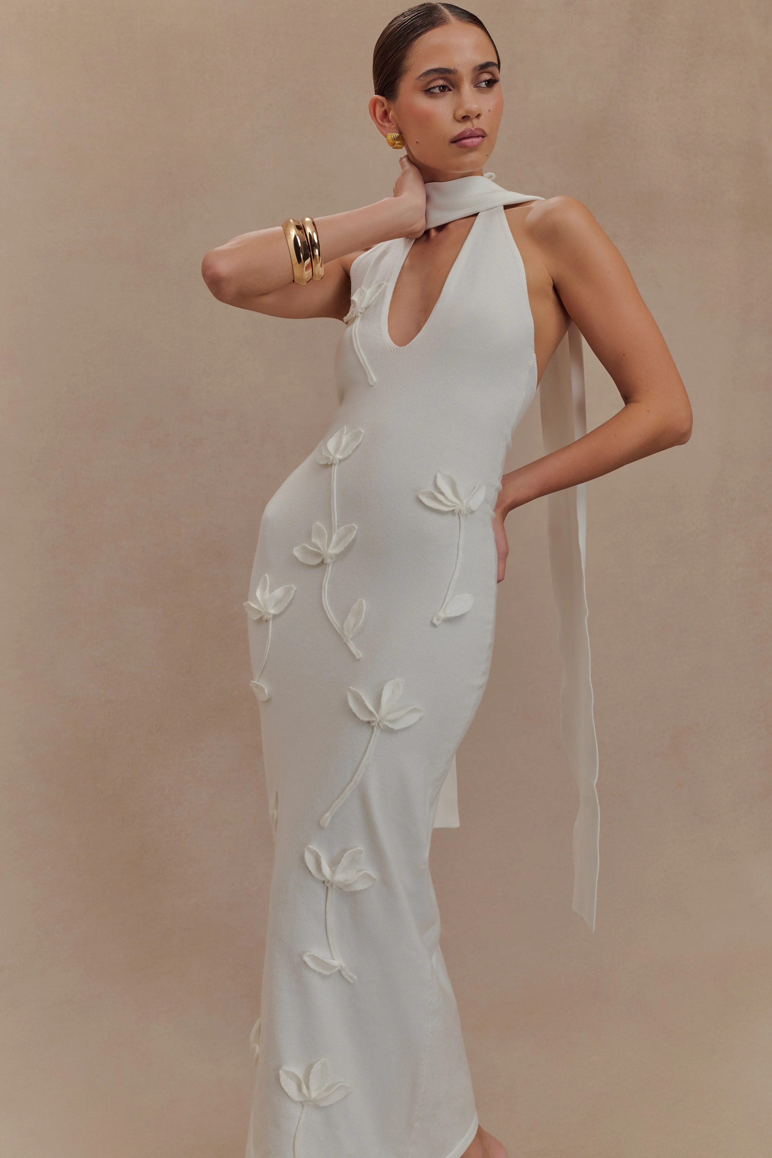 Wynn Floral Knit Midi Dress - White - Image 4