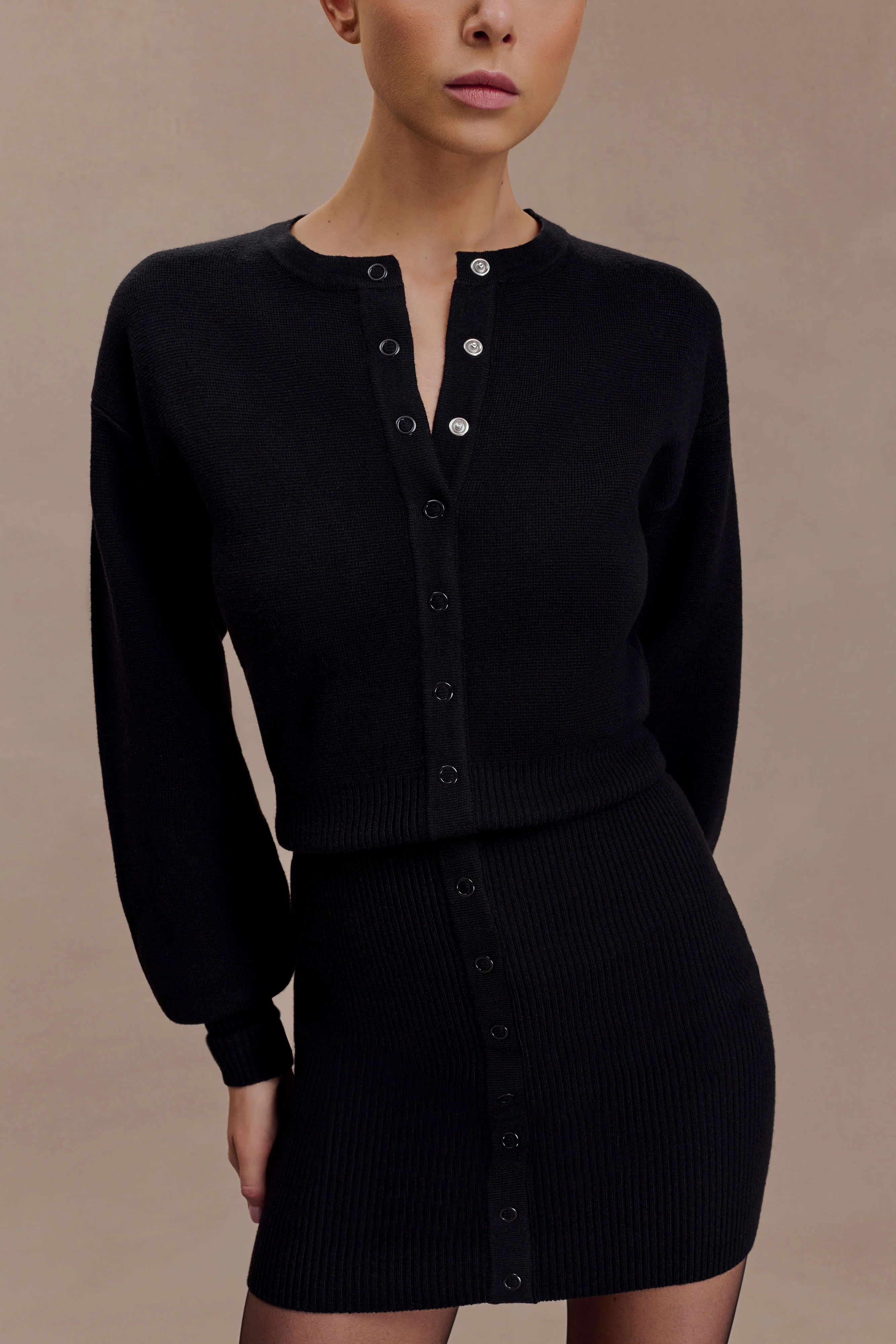 Xaden Wool Mix Knit Mini Dress - Black - Image 3