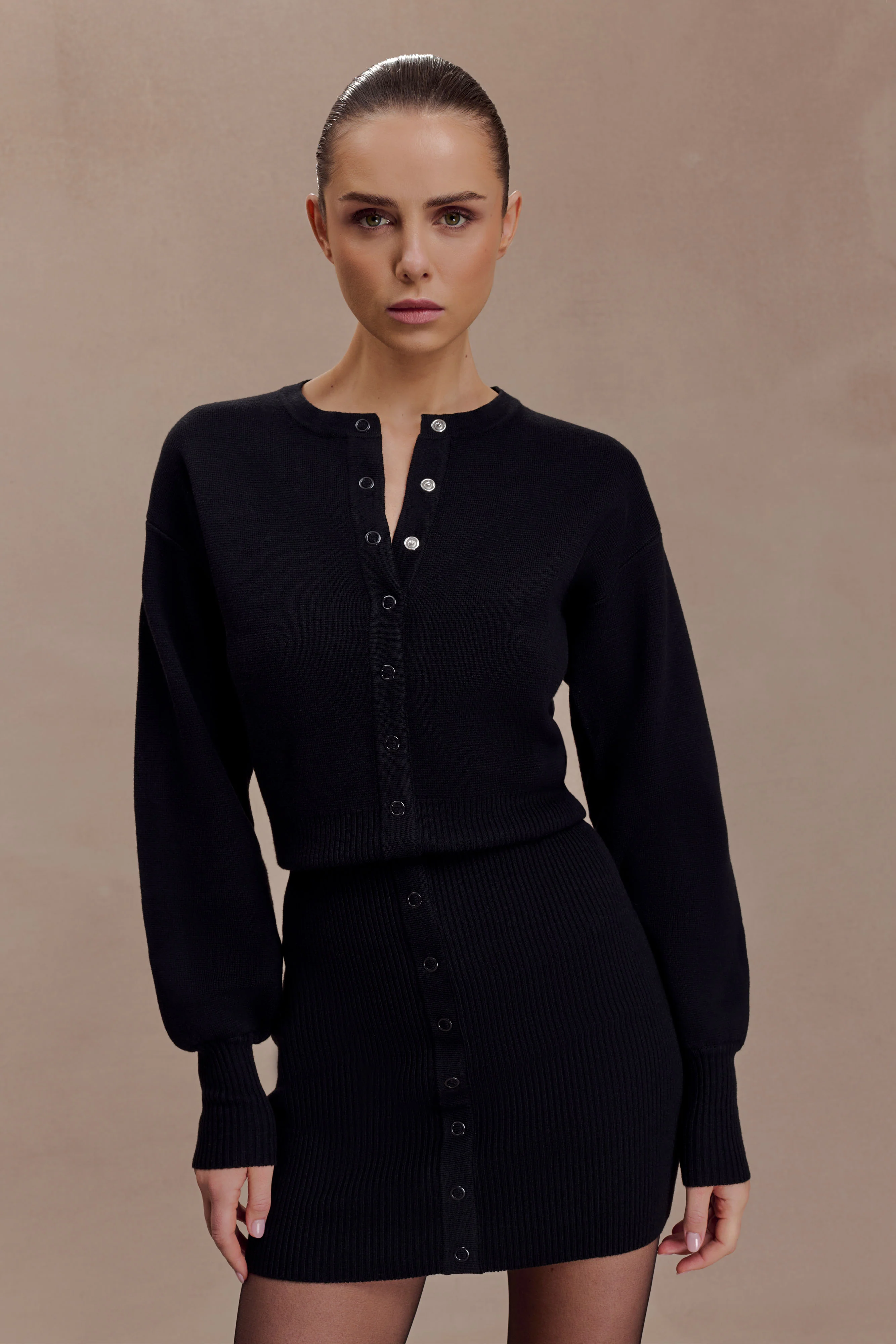 Xaden Wool Mix Knit Mini Dress - Black - Image 7