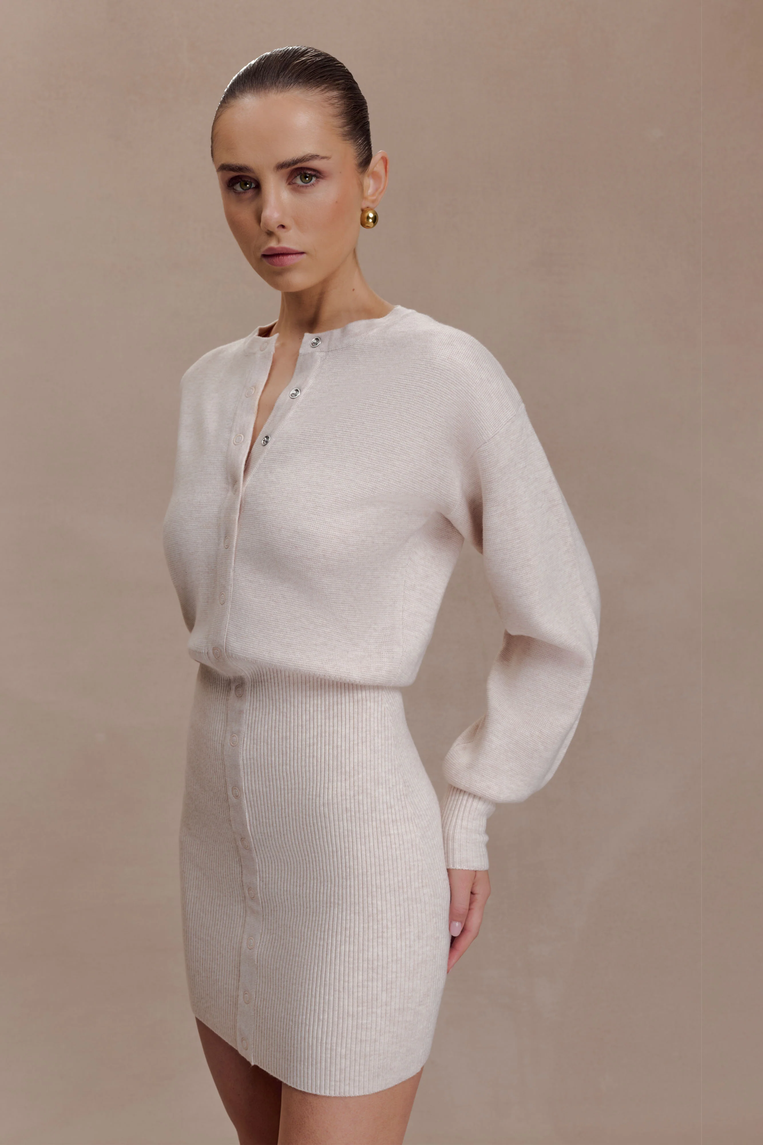 Xaden Wool Mix Knit Mini Dress - Oat Marle - Image 4