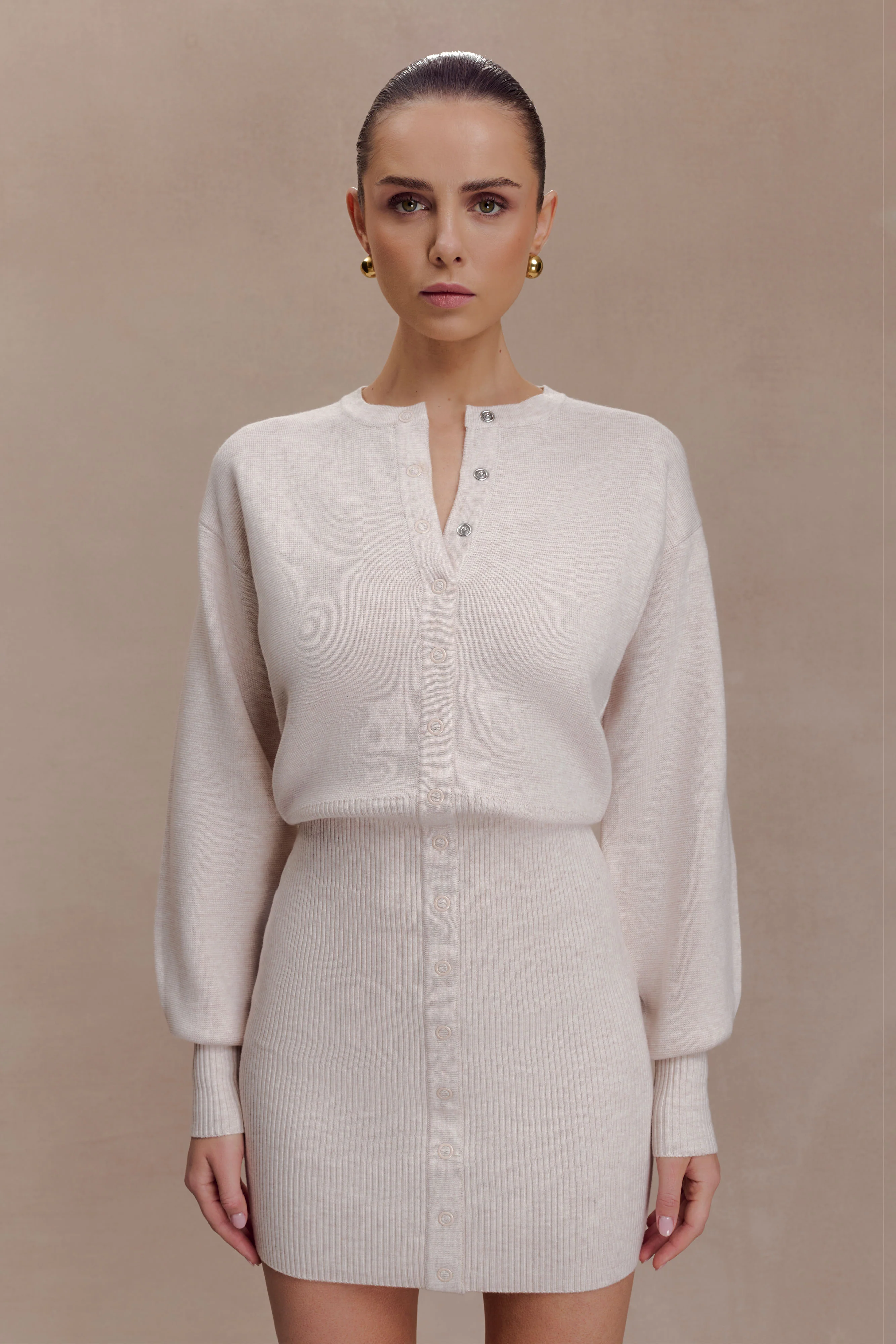 Xaden Wool Mix Knit Mini Dress - Oat Marle - Image 7