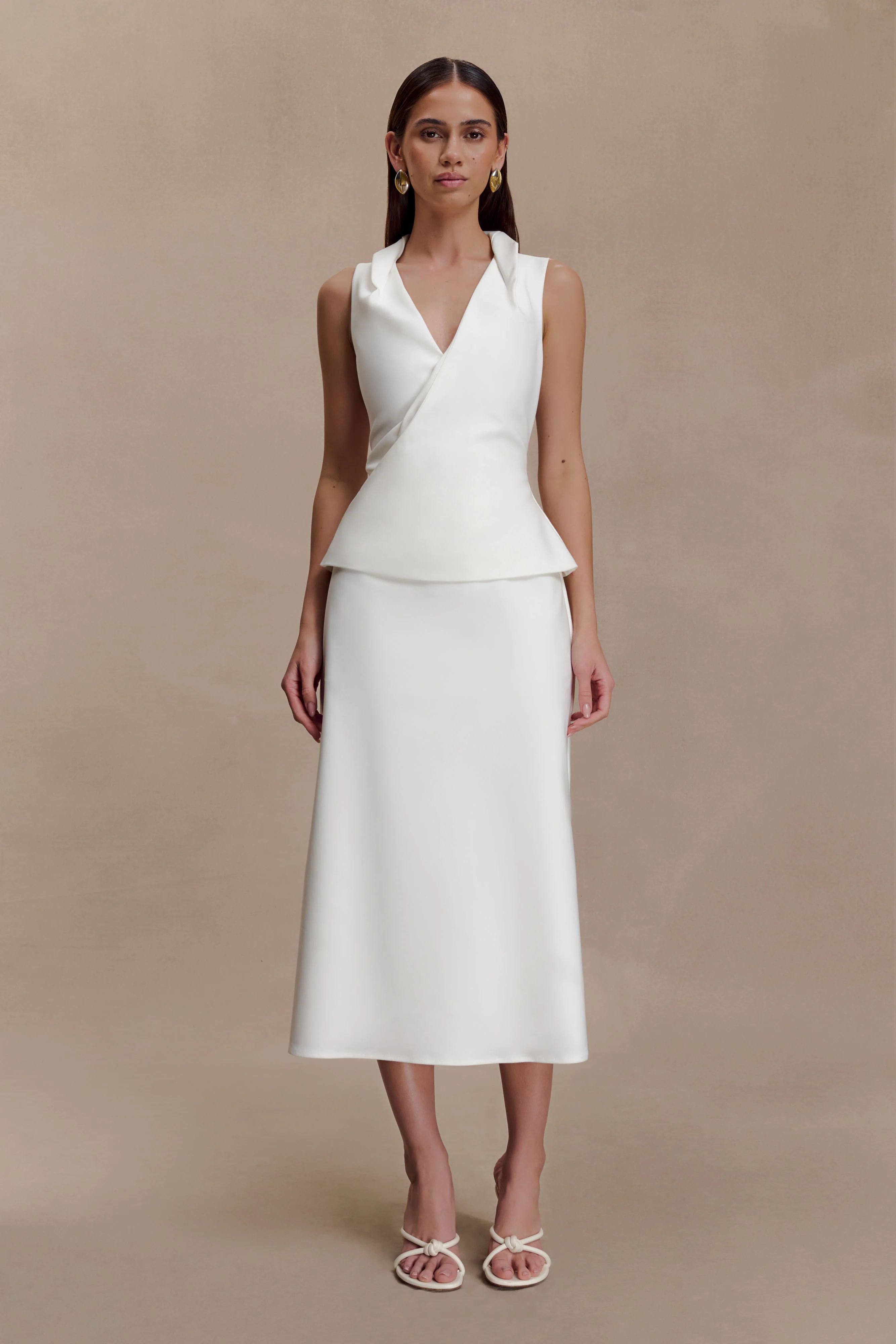Yanina Cotton Halter Midi Dress - White - Image 2